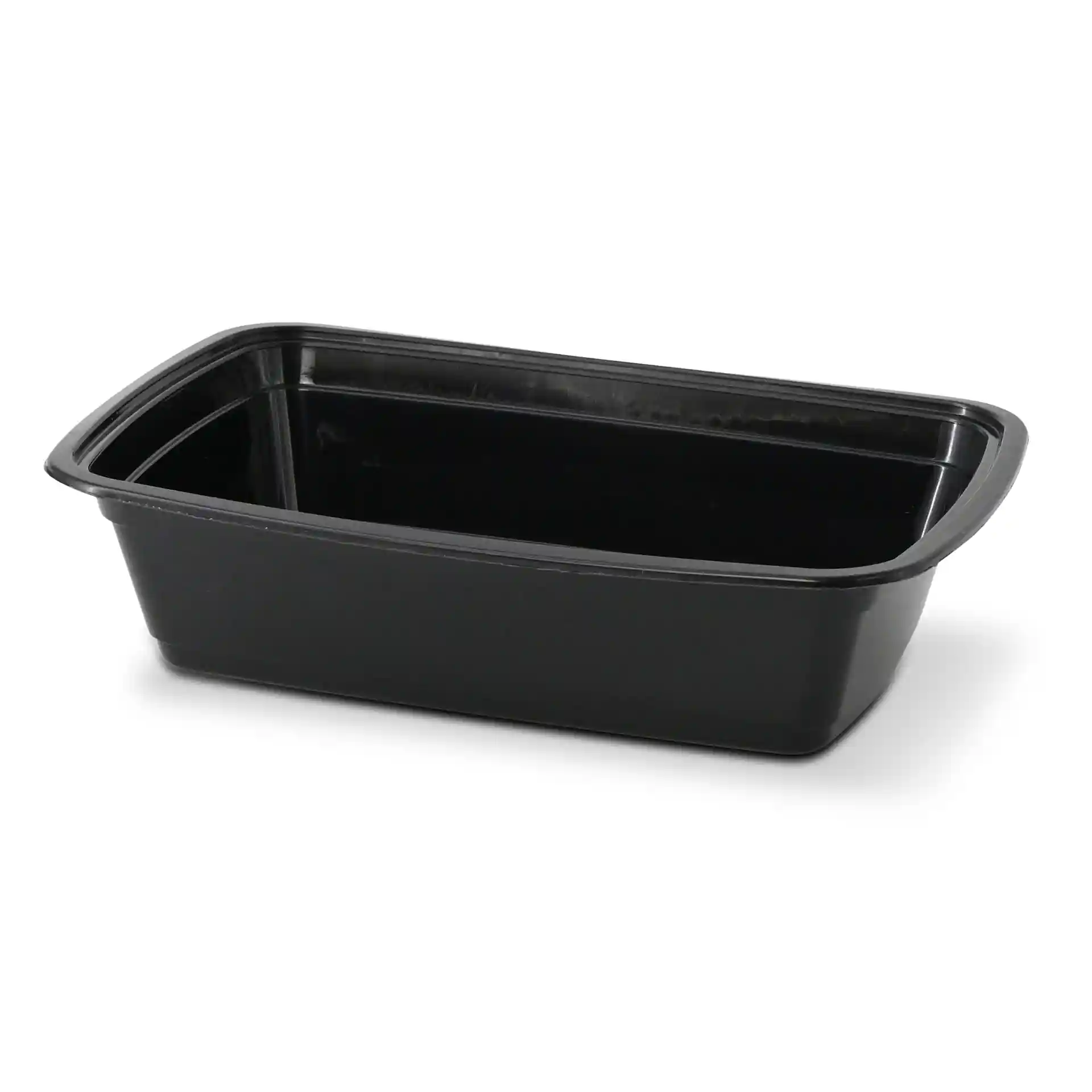 Conteneur rectangulaire réutilisable noir d'un volume de 1000 ml, mesurant 217 mm de long, 150 mm de large et 52 mm de haut.