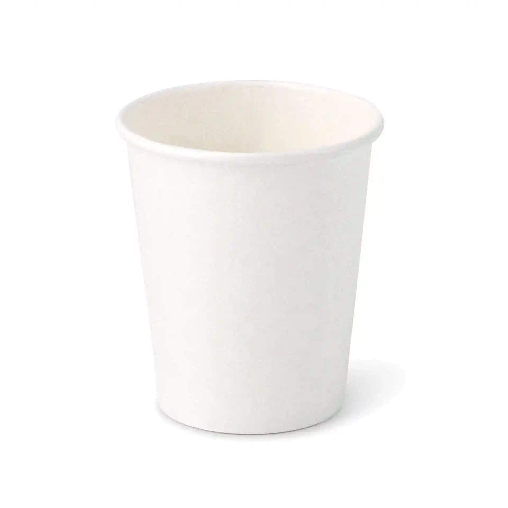 Gobelet en papier blanc de 8 oz, forme ronde, mesurant 92 mm de hauteur et 80 mm de diamètre en haut.