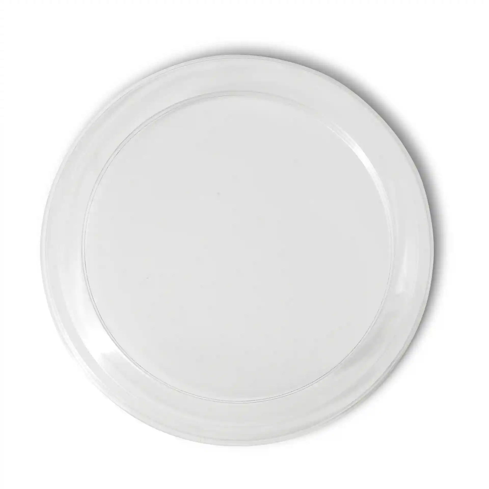 Couvercle rond en rPET transparent d'un diamètre de 123 mm et d'une hauteur de 12 mm.
