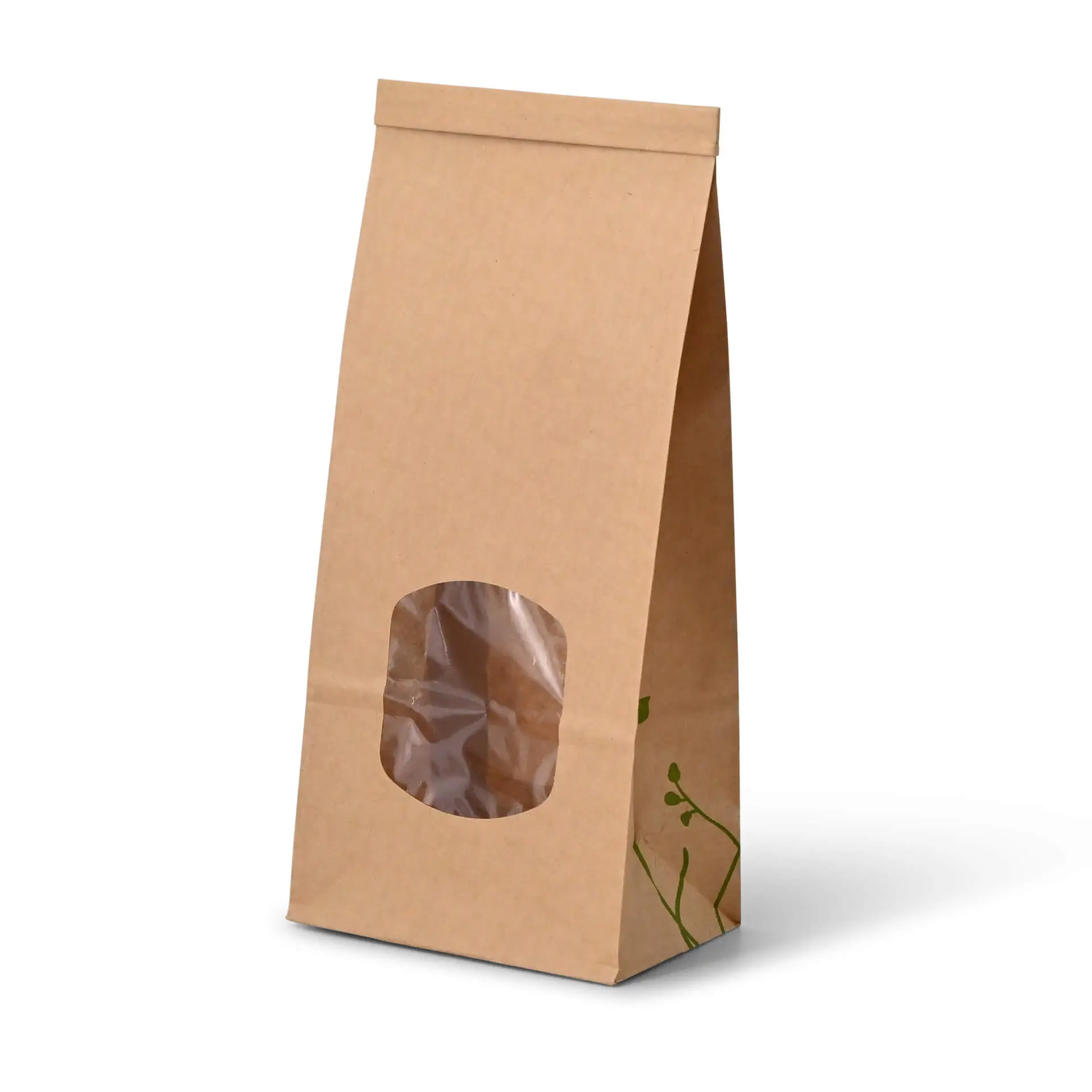 Sac SOS kraft brun M, fenêtre PLA et fermeture, 11,5 x 7,2 x 24,6 cm dre02780-blockbeutel-m-fenster-m-115-x-72-x-246-cm-pla-folie-braun-clipband-kraftpapier-1