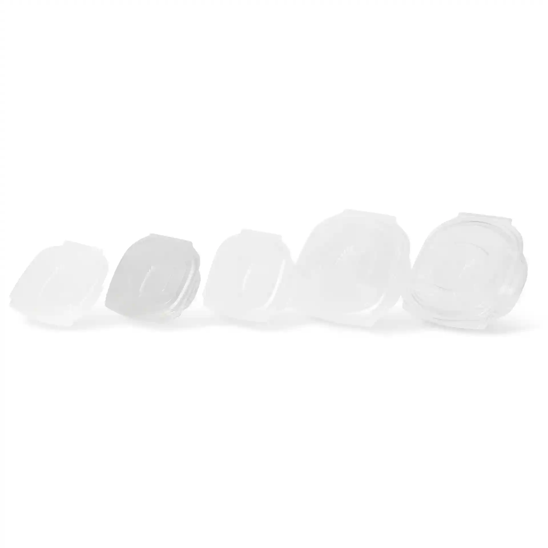 Ensemble de bols rectangulaires transparents en PLA avec couvercles pliants, de petite à grande taille.