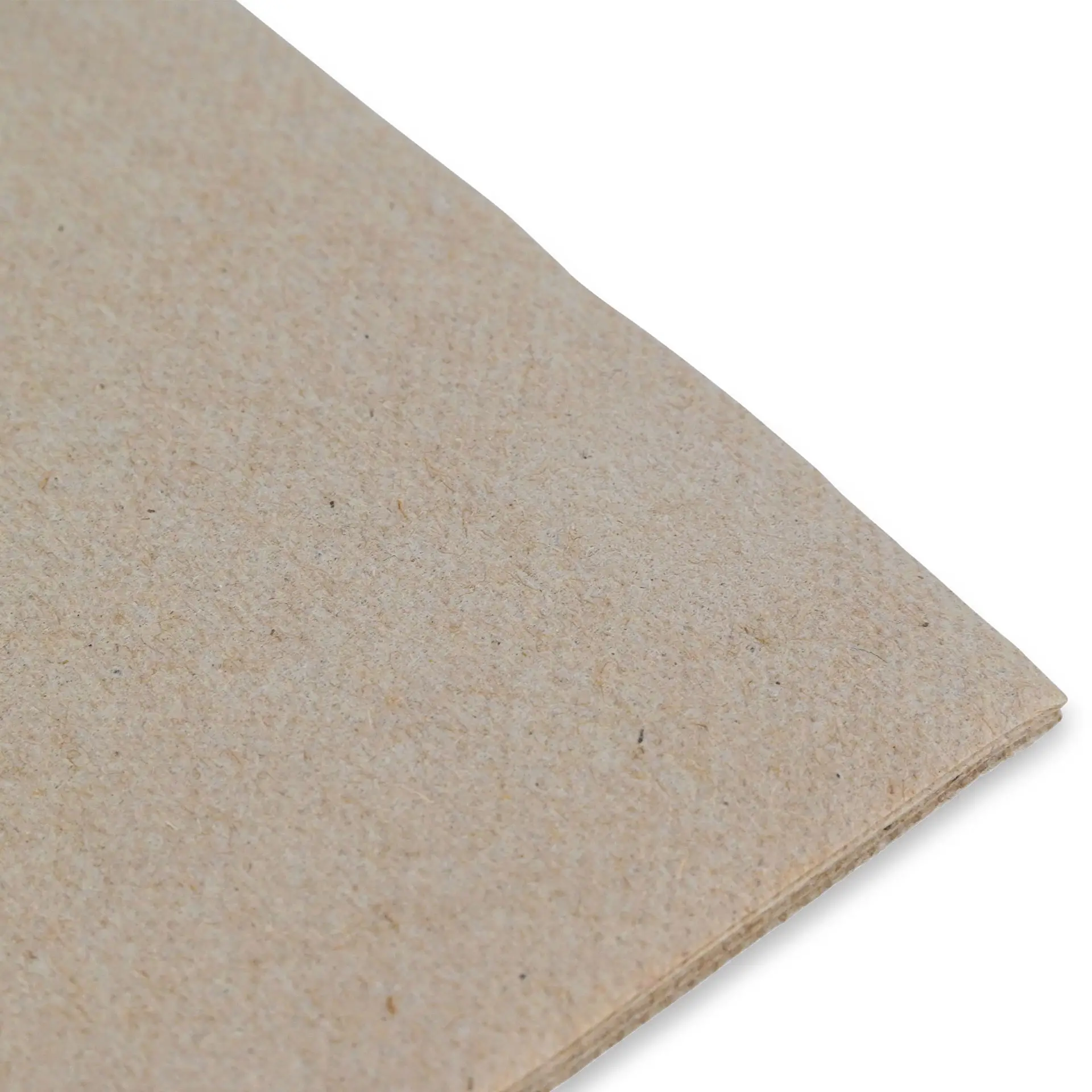 Image de serviettes en papier recyclé non blanchi avec un symbole imprimé et un texte indiquant le matériau recyclé.