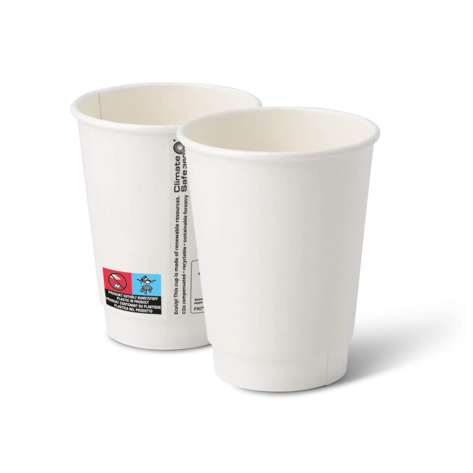 Gobelet à café à emporter en carton (revêtu de PE), double paroi, 30 cl / 12 oz, Ø 90 mm, blanc