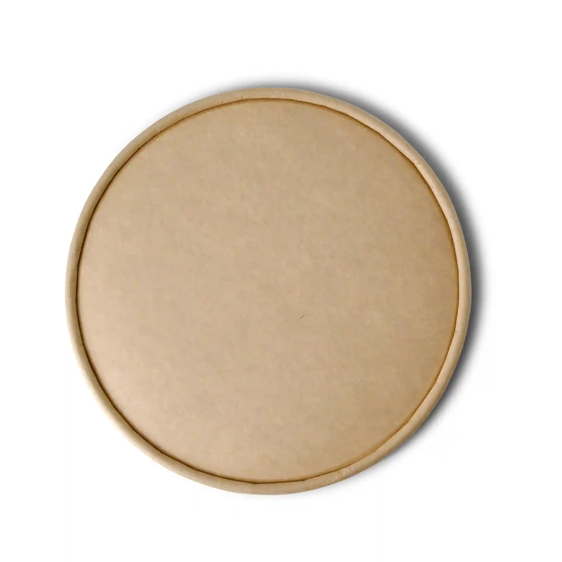 Couvercle rond en carton brun d'un diamètre de 185 mm et d'une hauteur de 16 mm.