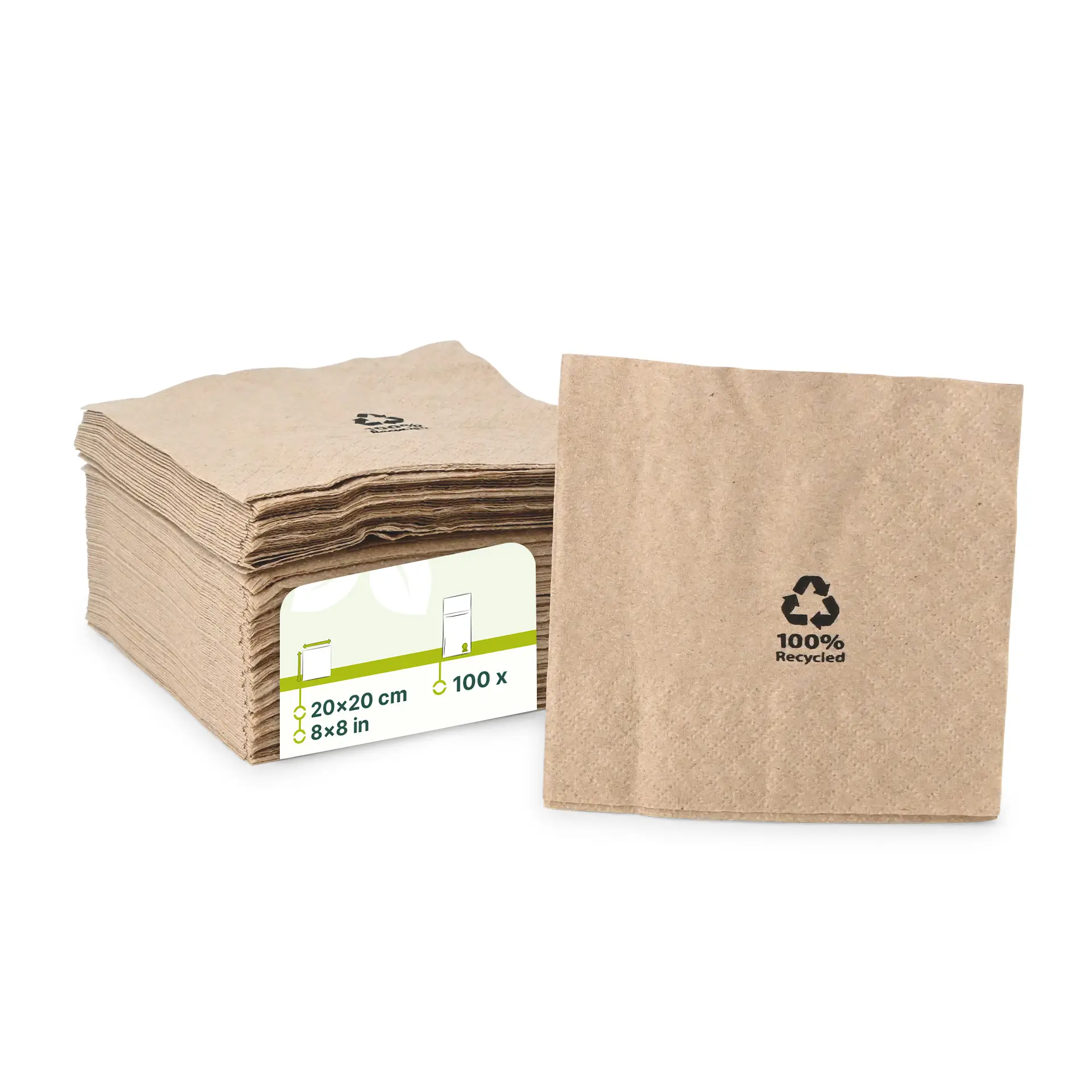 Serviette en papier recyclé écru, 2 couches, 1/4 pliage, 20x20 cm Serviette en papier recyclé écru, 2 couches, 1/4 pliage, 20x20 cm