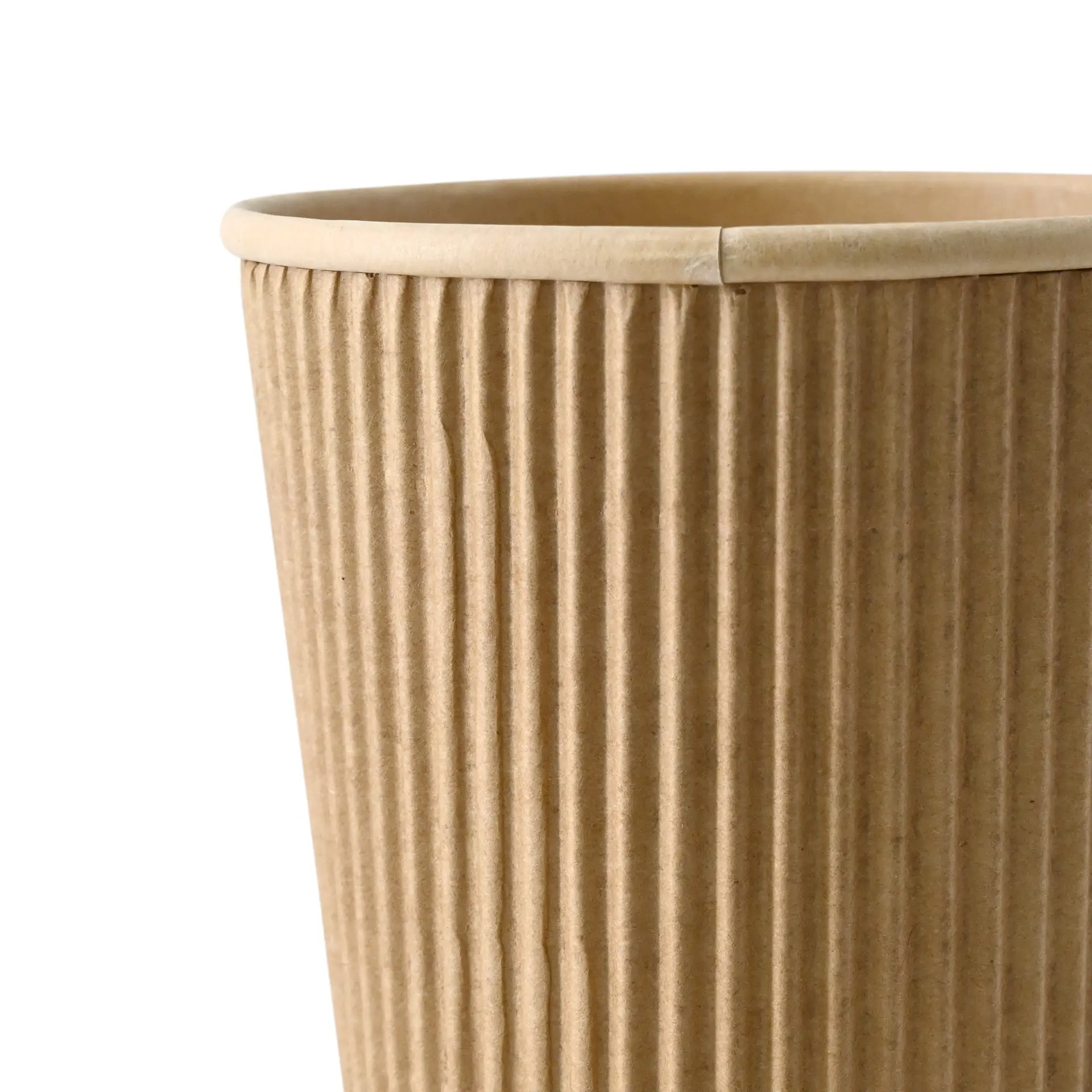 Gobelet en papier marron à parois triple, conçu pour les boissons chaudes, avec un revêtement intérieur en PLA.