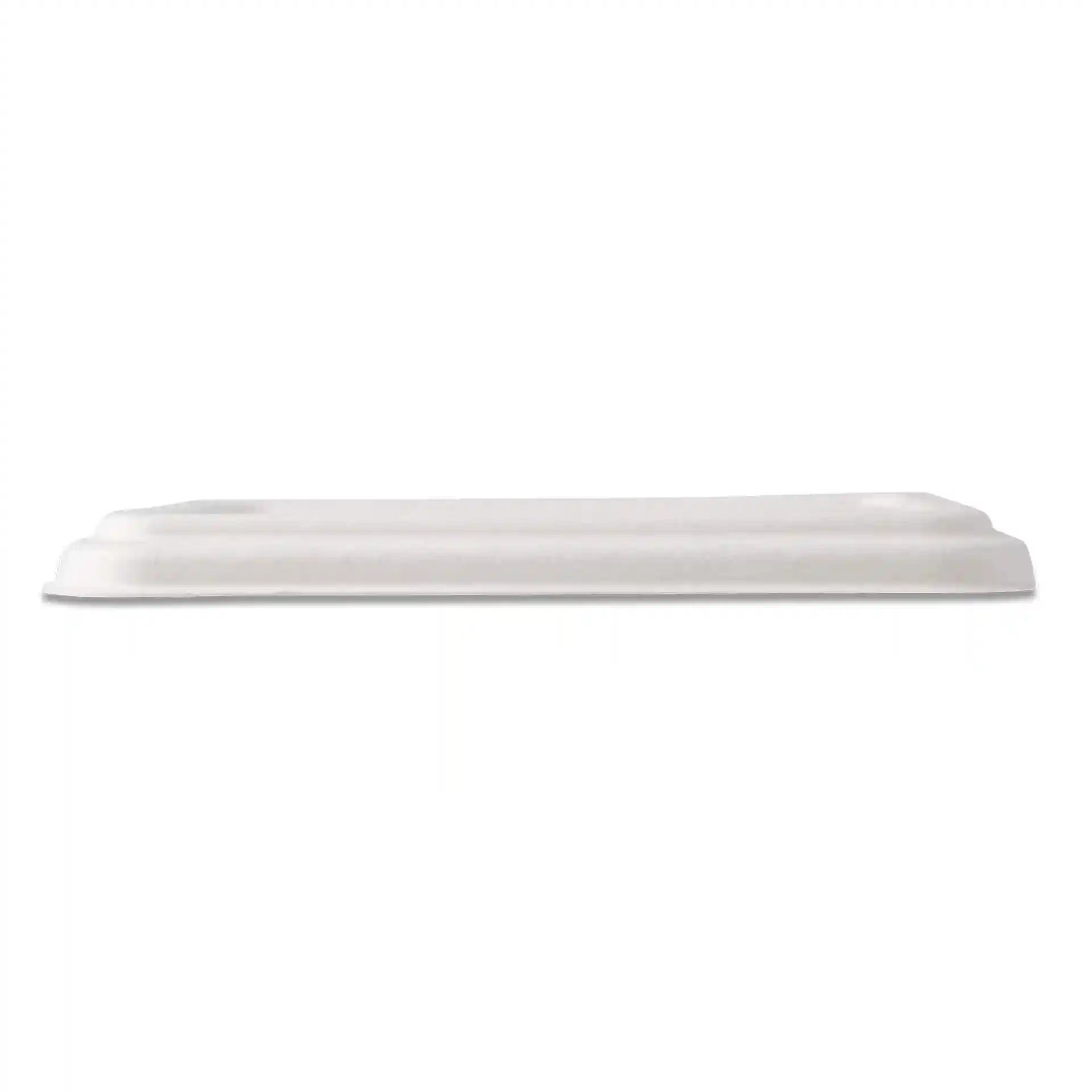 Couvercle rectangulaire en canne à sucre blanc mesurant 17 x 12 cm, d'une hauteur de 15 mm et sans revêtement.