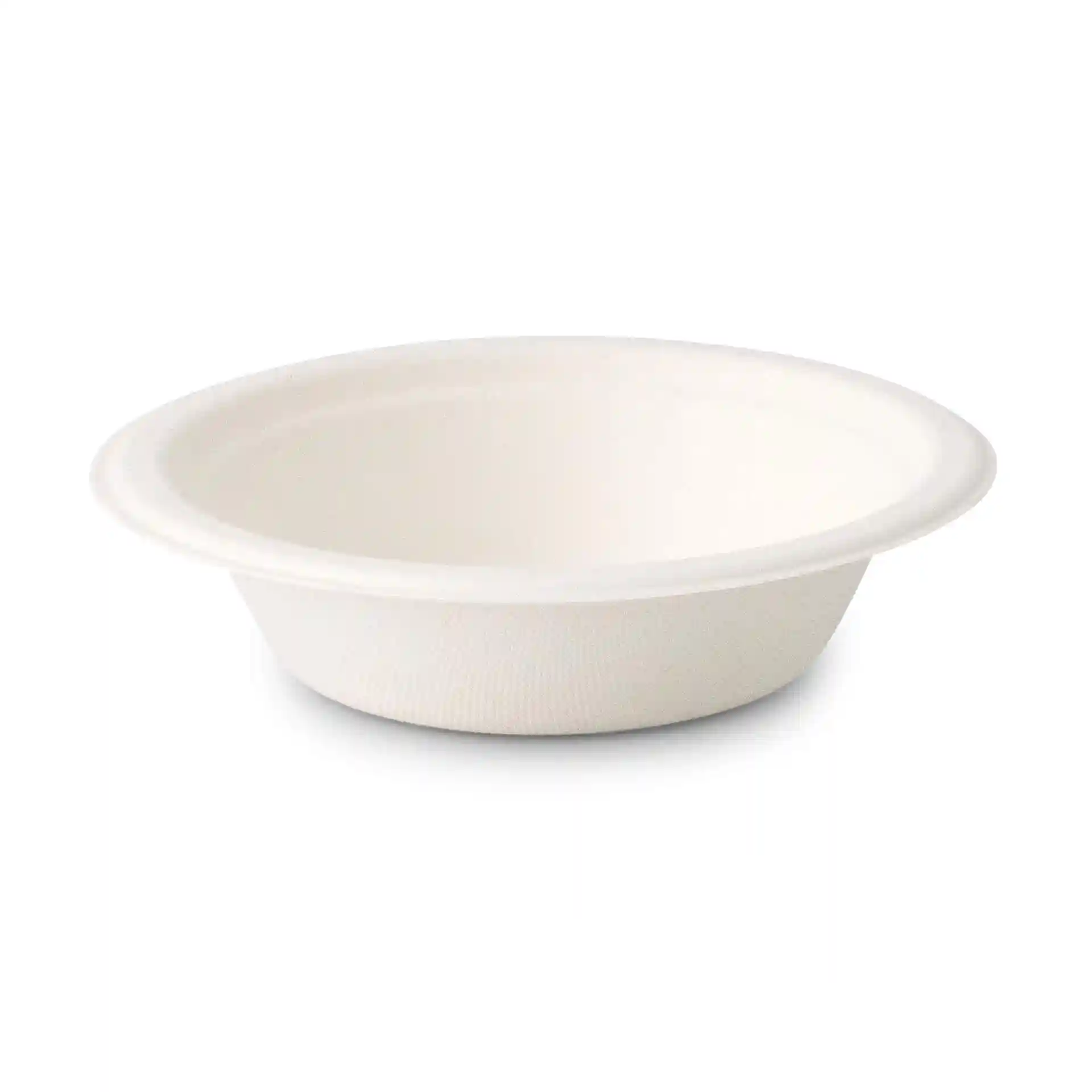 Bol rond en canne à sucre blanc d'un diamètre de 160 mm et d'une hauteur de 40 mm, adapté pour un volume de 250 ml.