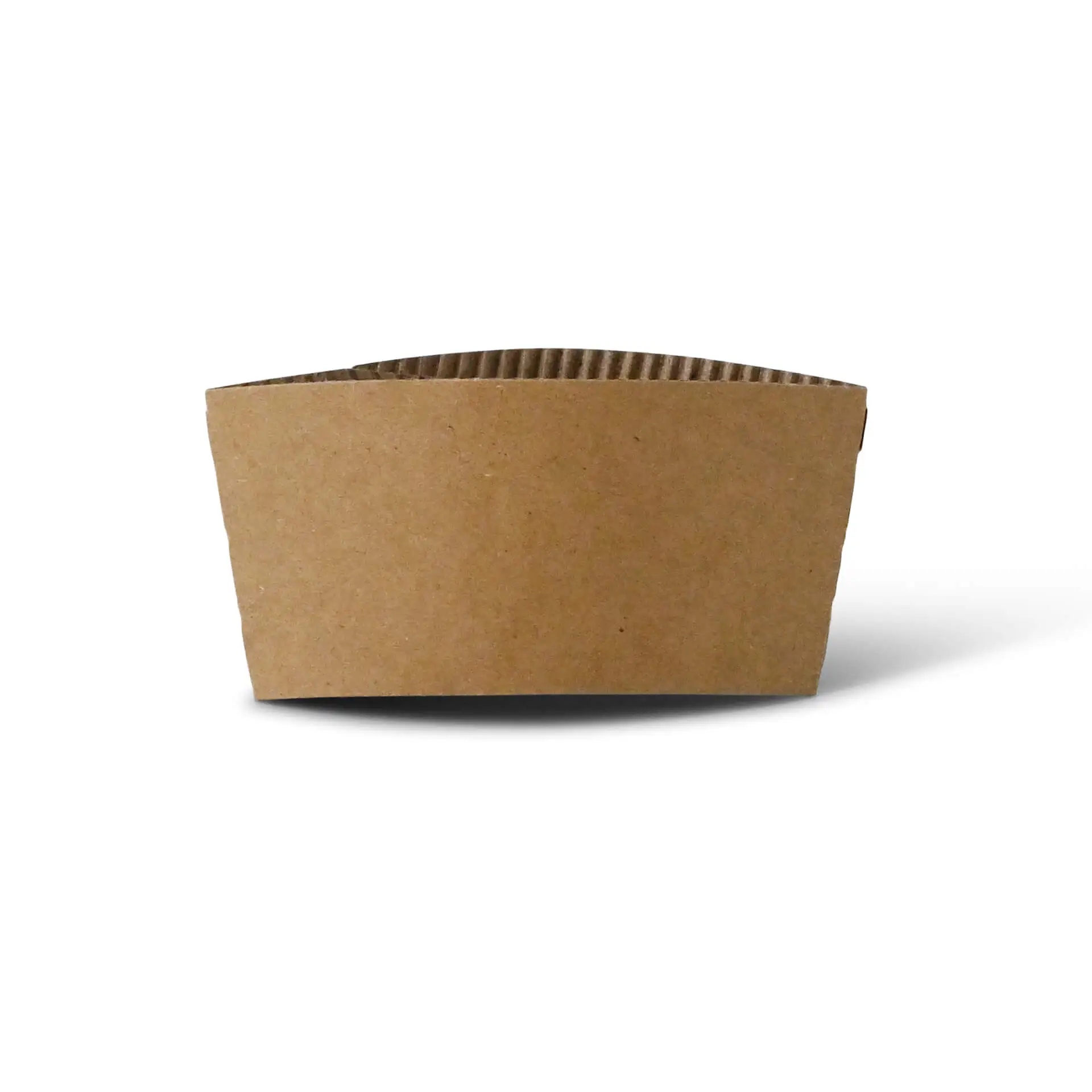 Manchette en carton brun avec texture intérieure ondulée, conçue pour des gobelets en papier de 150/200/250 ml pour boissons chaudes.