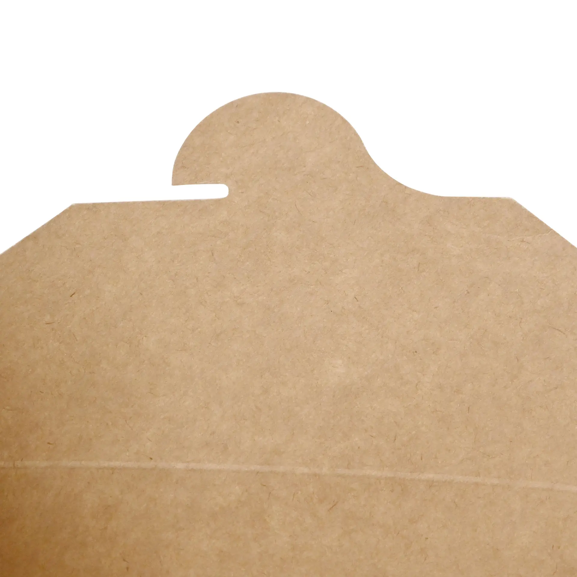 Couvercle de boîte à emporter en carton brun avec un design pliable et une section découpée ; adapté à divers aliments.