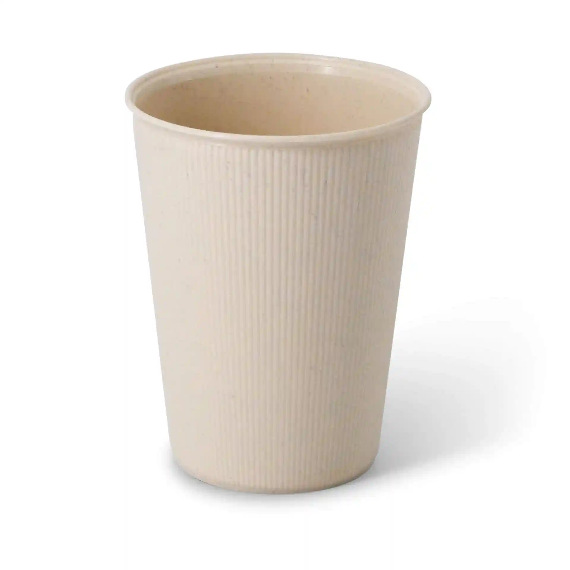 Gobelet réutilisable crème blanc à rainures, forme ronde, capacité de 16 oz et hauteur de 113 mm.