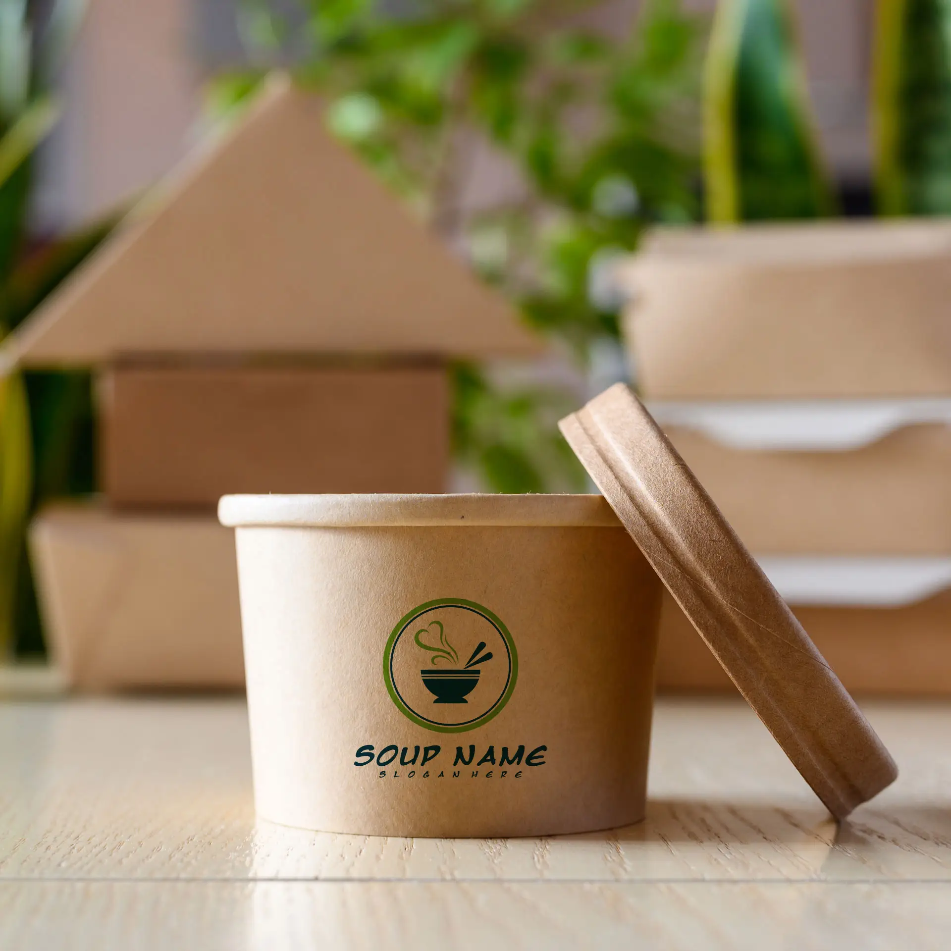 Pot à soupe personnalisé, brun, 200 ml, Ø 90 mm, revêtement PLA