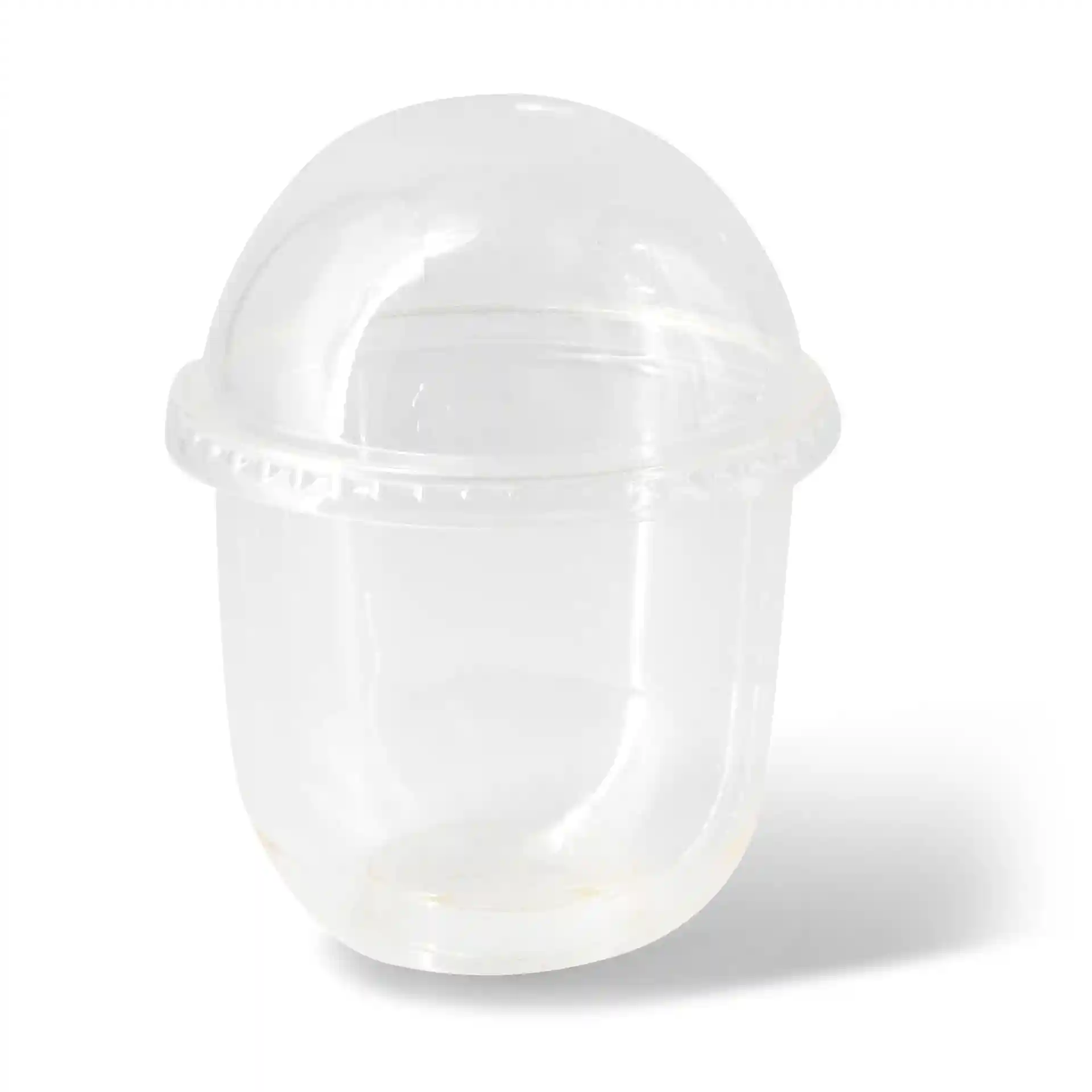 Gobelet dessert en PLA transparent de 12 oz avec couvercle en dôme, mesurant 83 mm de hauteur et 96 mm de diamètre.