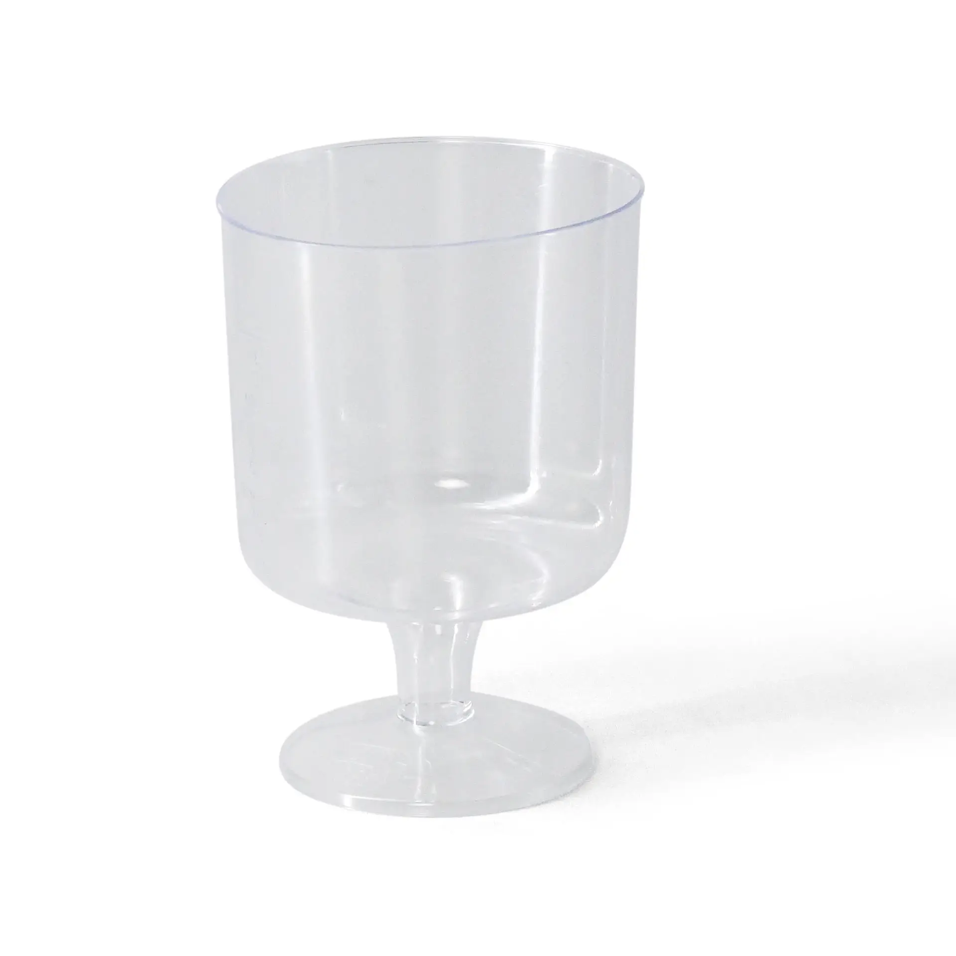 Verre à vin réutilisable transparent de 200 ml, avec une base ronde et une hauteur de 100 mm.