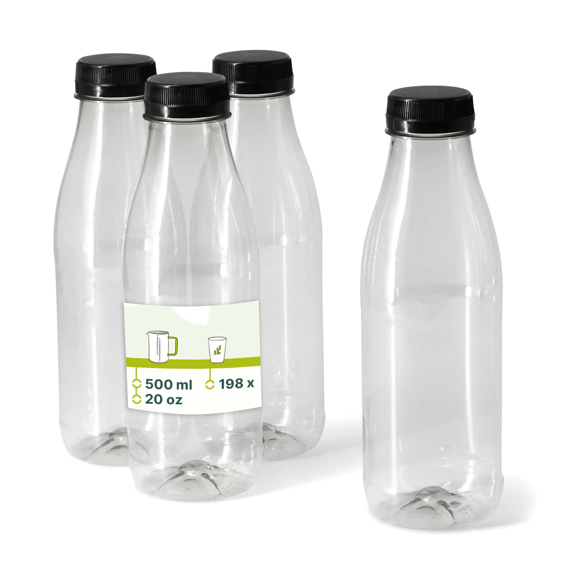 Bouteille en rPET  500 ml, transparente, bouchon noir Bouteille en rPET  500 ml, transparente, bouchon noir