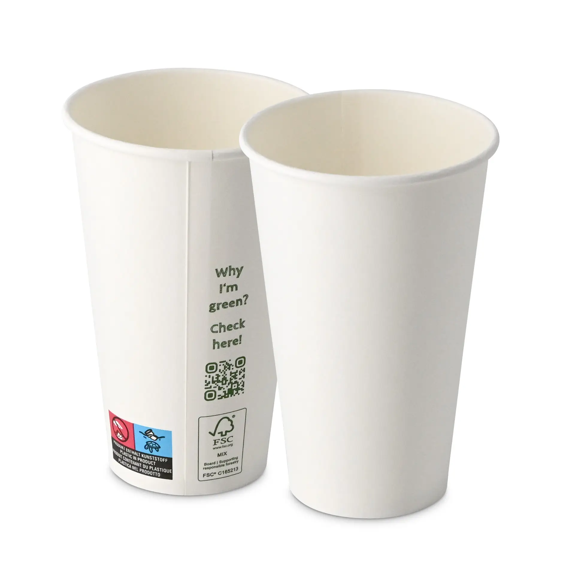 Gobelet en carton 400 ml / 16 oz, Ø 90 mm, simple paroi, blanc, revêtu de PLA