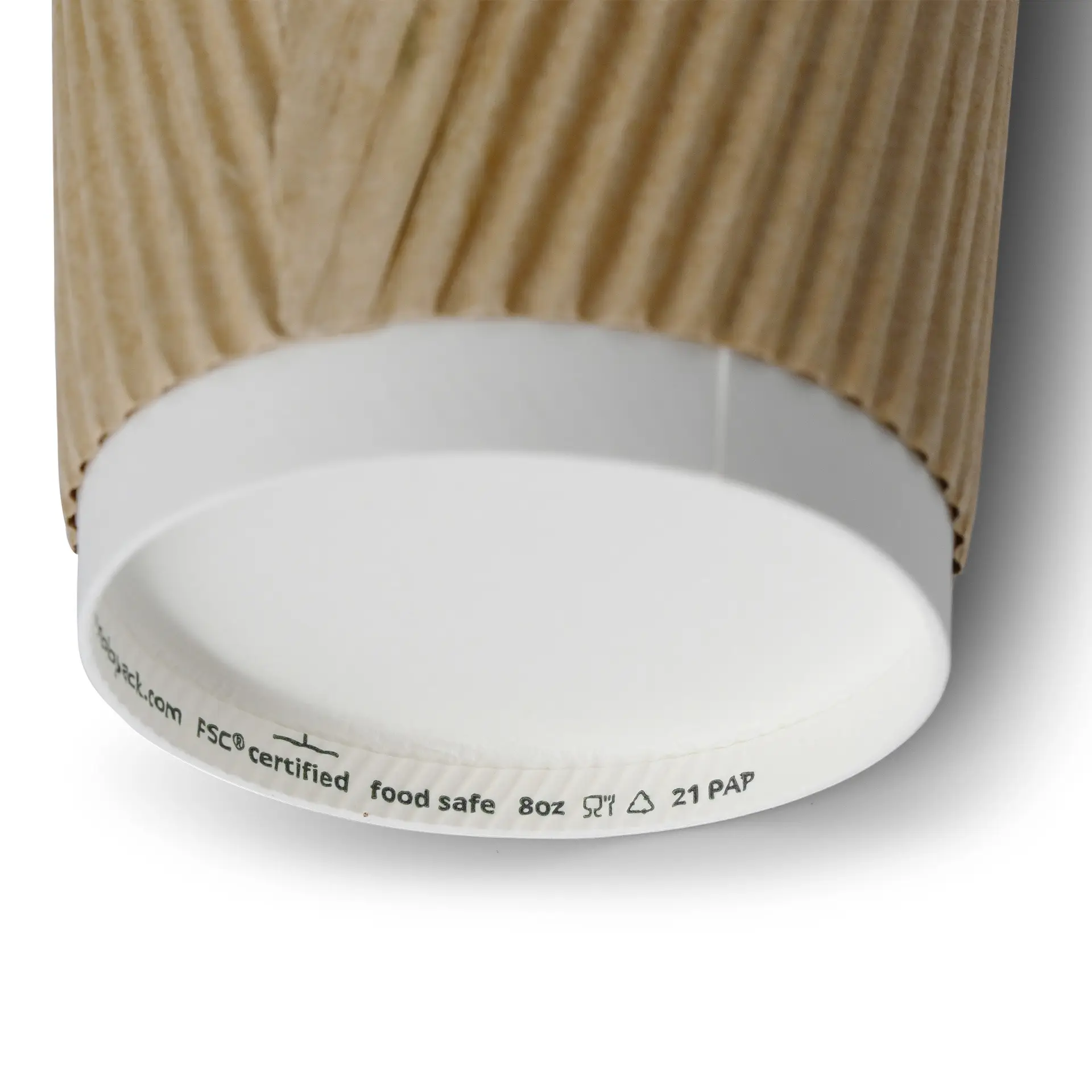 Gobelet en carton ondulé à emporter (revêtu de PE) 20 cl / 8 oz, Ø 80 mm, brun, intérieur blanc con10024-01-1-riffelbecher-beschichtet-coffee-to-go-becher-200-ml-8-oz-80-mm-braun-innen-weiss-4