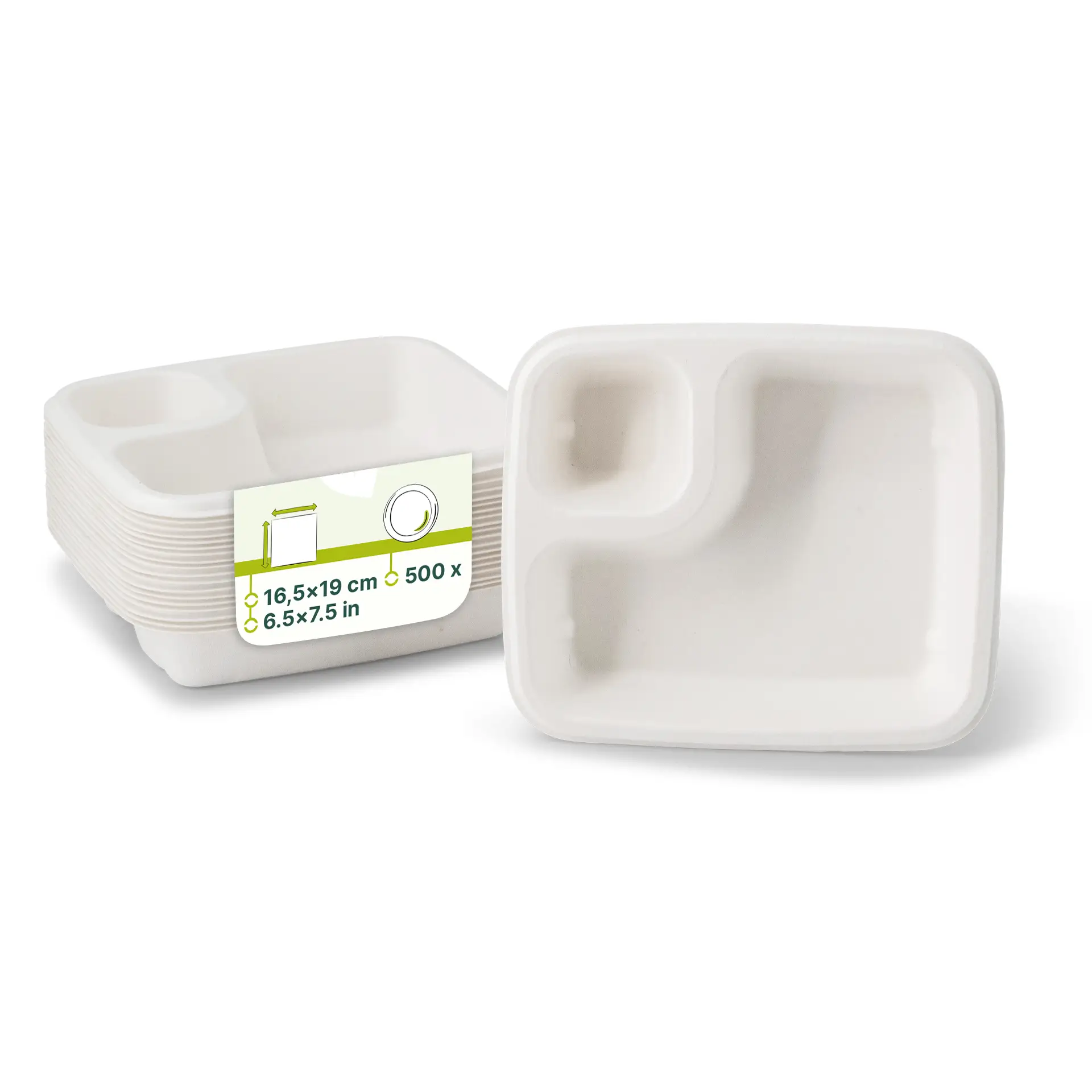 Barquette en canne à sucre, 2 compartiments, 16,5 x 19 cm Barquette en canne à sucre, 2 compartiments, 16,5 x 19 cm
