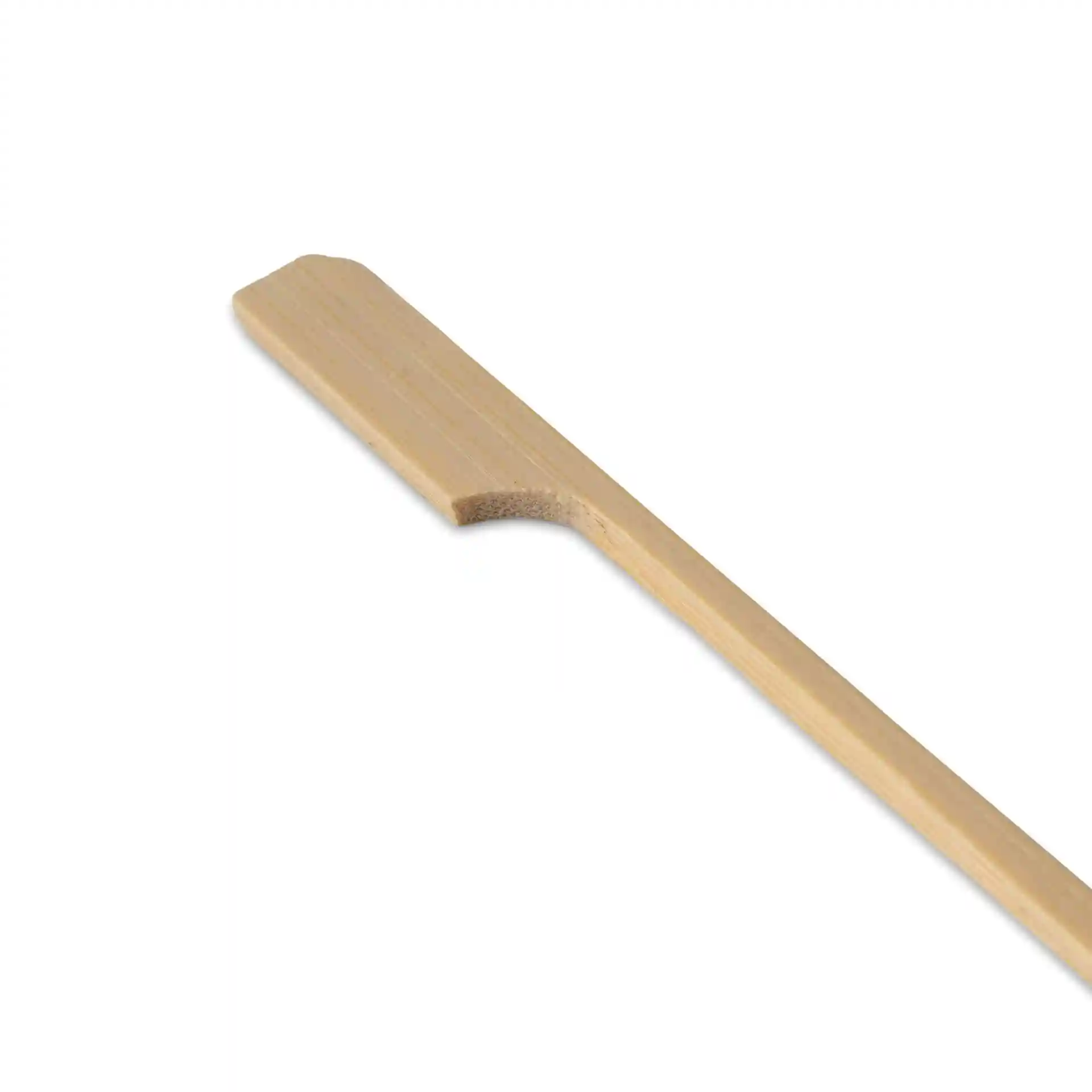 Brochette en bambou, 12 cm de long, avec une extrémité plate et en bambou brun non traité.