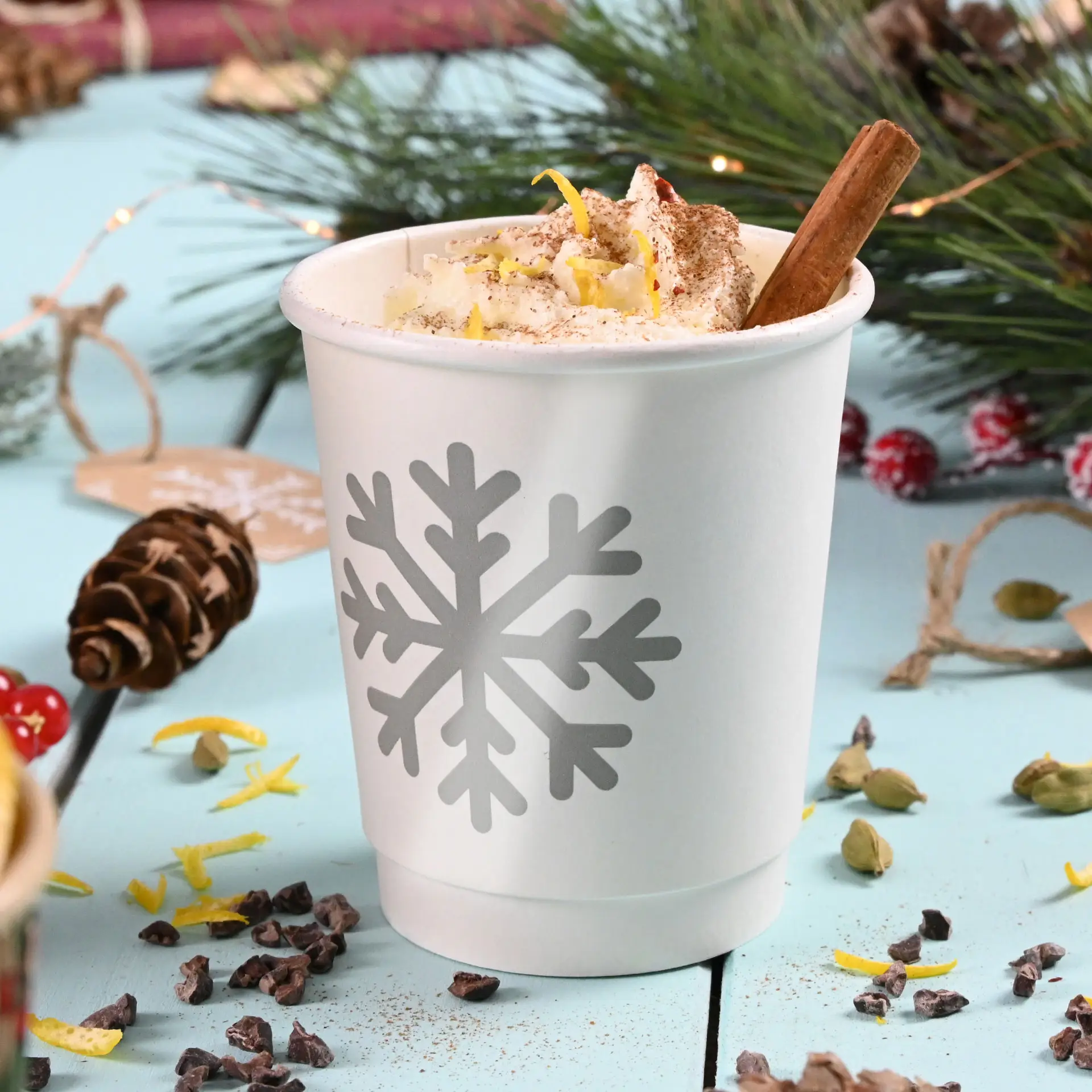 Gobelets personnalisés en carton, double paroi, 200 ml / 8 oz, blanc, brillant, bio