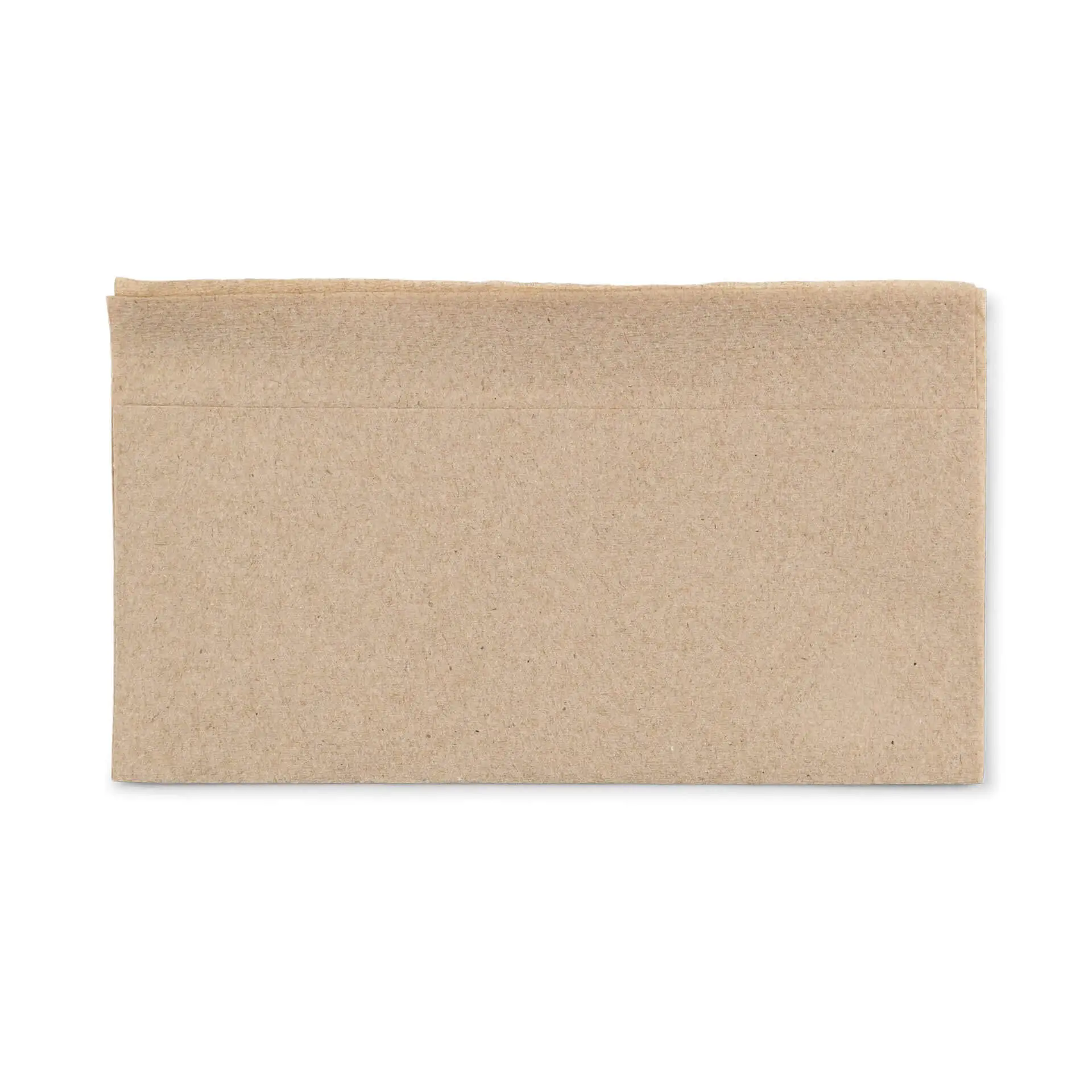 Serviette en papier rectangulaire non blanchie, 32 x 32 cm, avec un symbole de recyclage vert et du texte dans le coin inférieur droit.