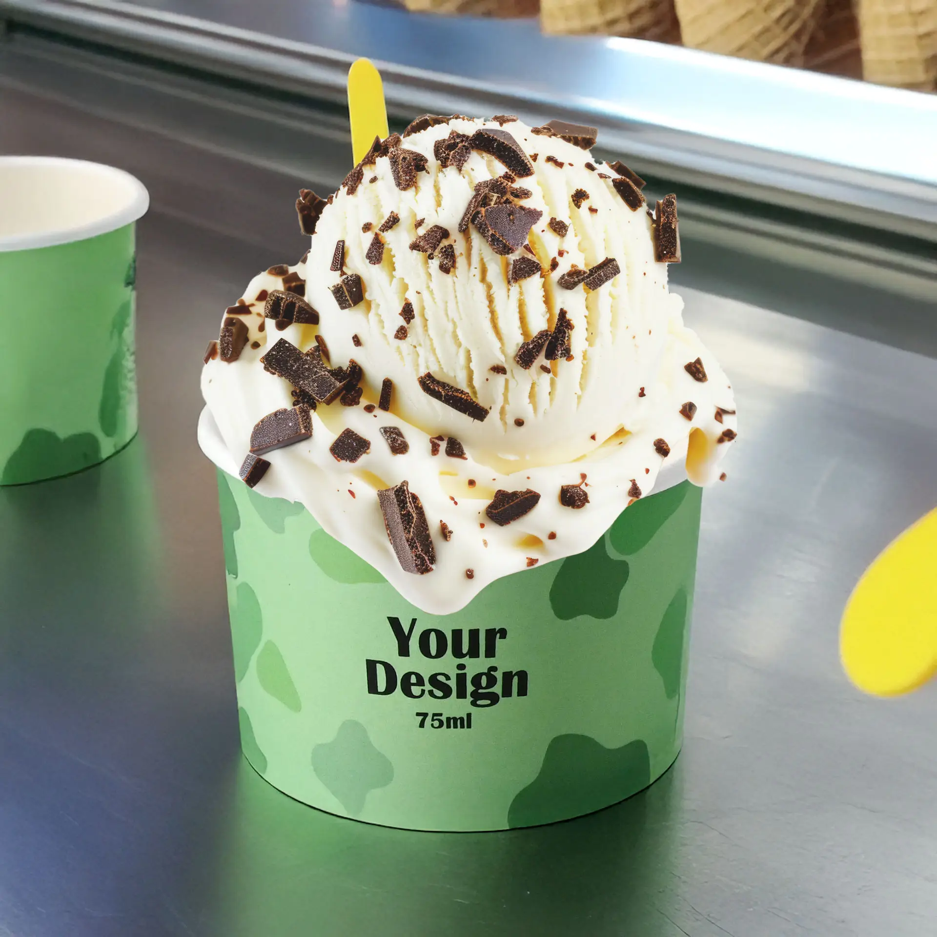 Pots à glace personnalisés 75 ml / 3 oz, blanc, revêtement PE