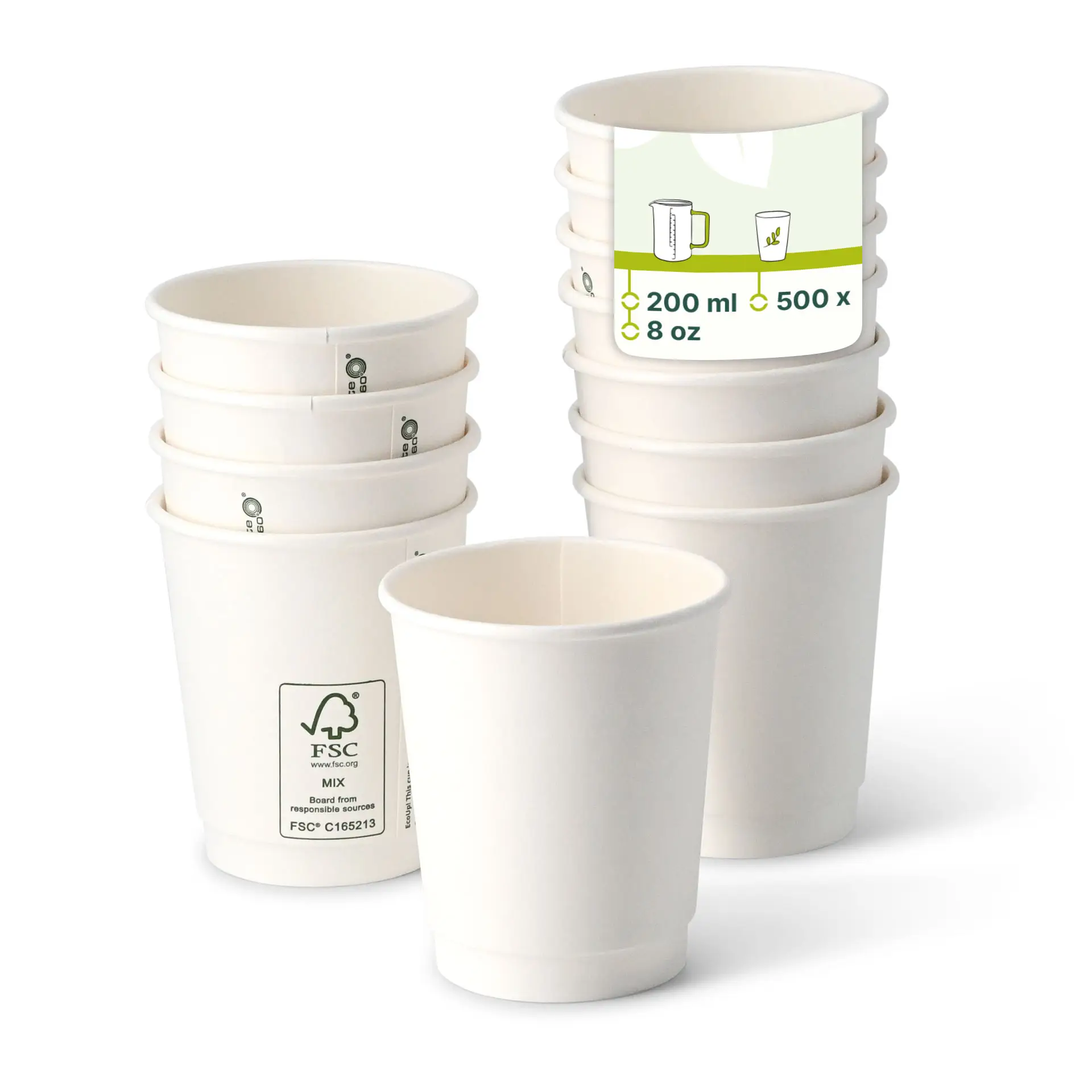 Gobelet en carton double paroi, 20 cl / 8 oz, Ø 80 mm, blanc