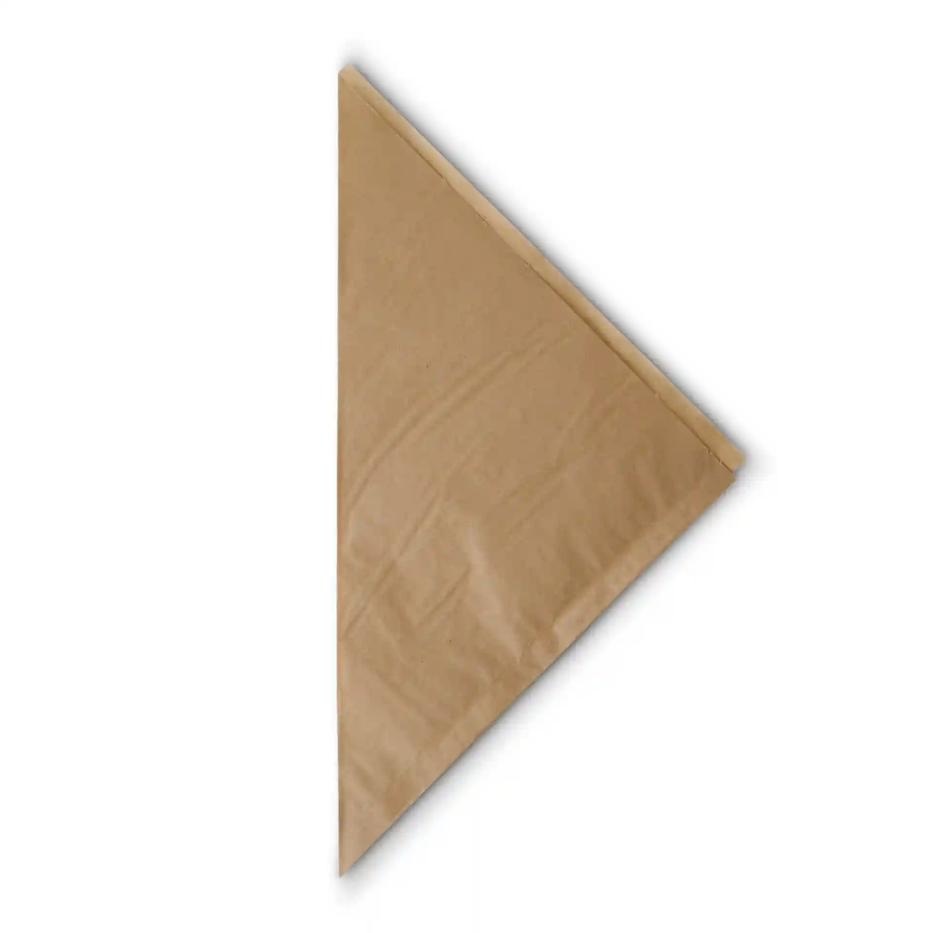 Sac en papier brun pour frites, résistant à la graisse, forme triangulaire, mesurant 23 × 23 cm.