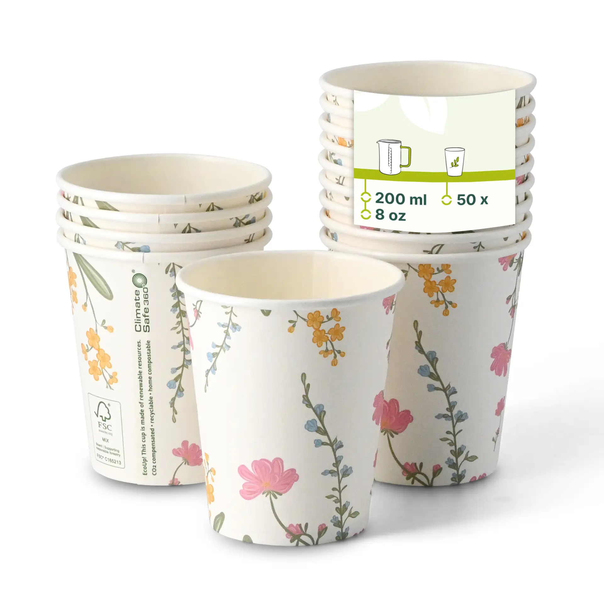 Gobelet en carton imprimé "Printemps" 200 ml / 8 oz, Ø 80 mm, blanc dhd045561-pappbecher-bedruckt-fruehling-200-ml-8-oz-80-mm-weiss