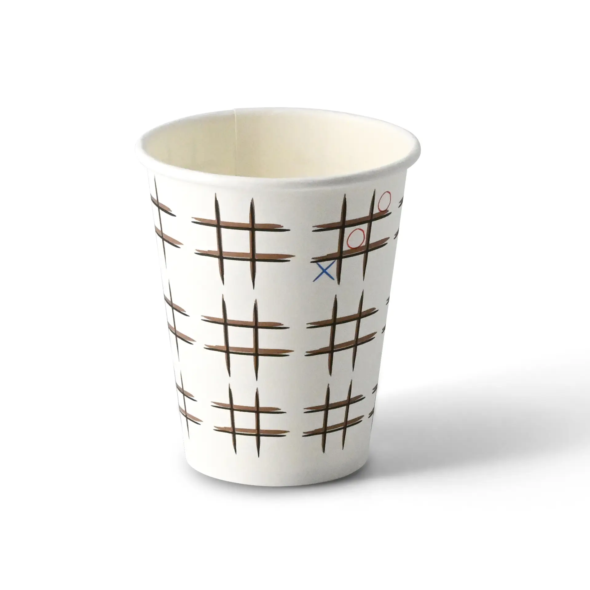 Gobelet en carton imprimé "Tic Tac Toe" (revêtu) 200 ml / 8 oz, Ø 80 mm, blanc
