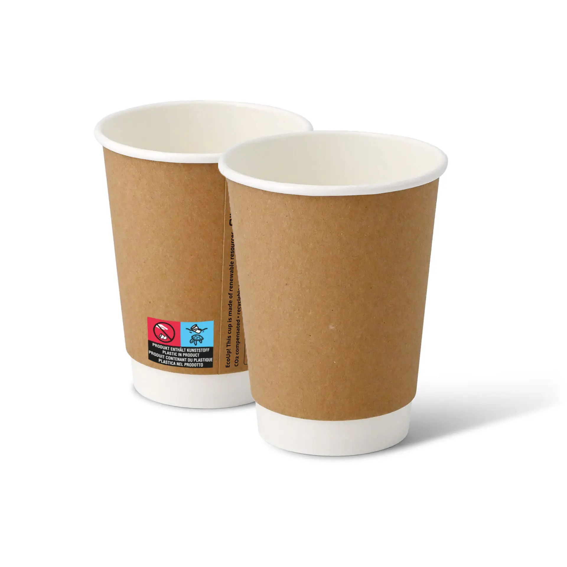 Gobelet à café à emporter en carton (revêtu de PE), double paroi, 30 cl / 12 oz, Ø 90 mm, brun, intérieur blanc