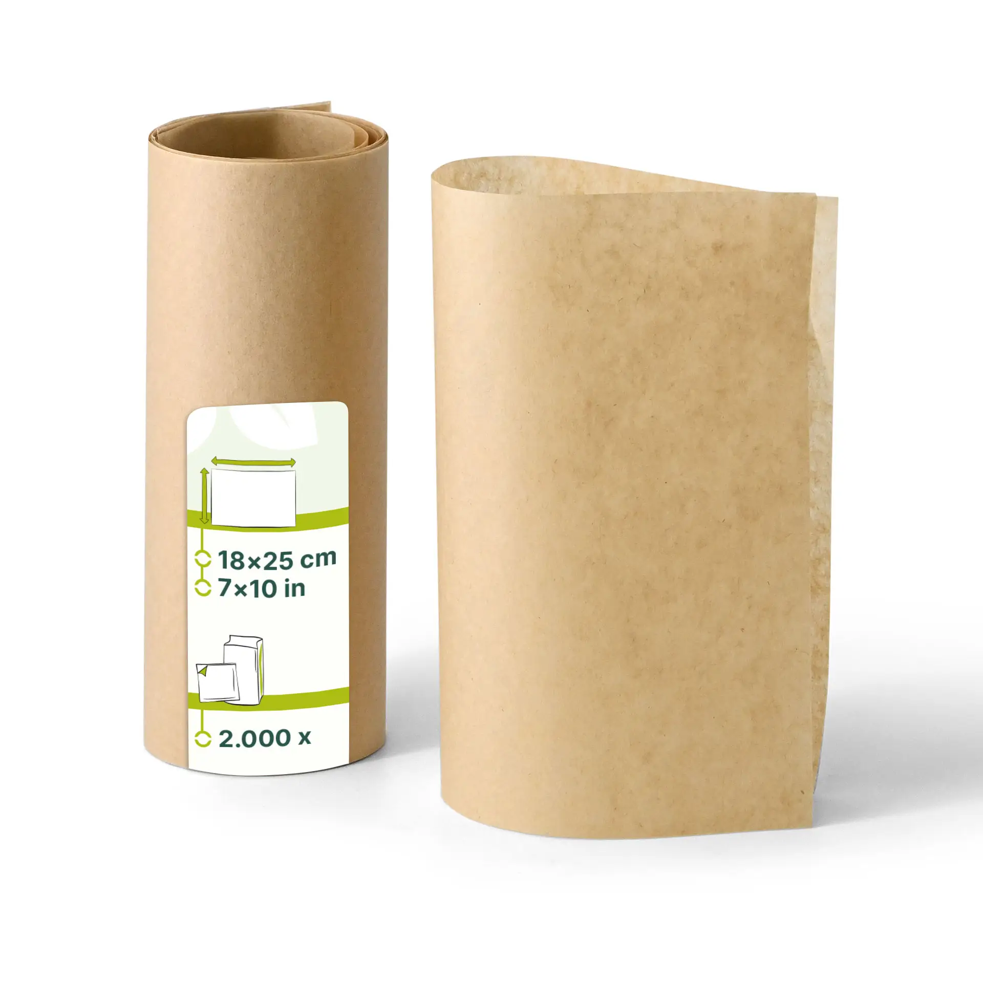 Papier d'emballage brun résistant à la graisse, pré-découpé en 18 x 25 cm, adapté aux aliments chauds, froids et gras.