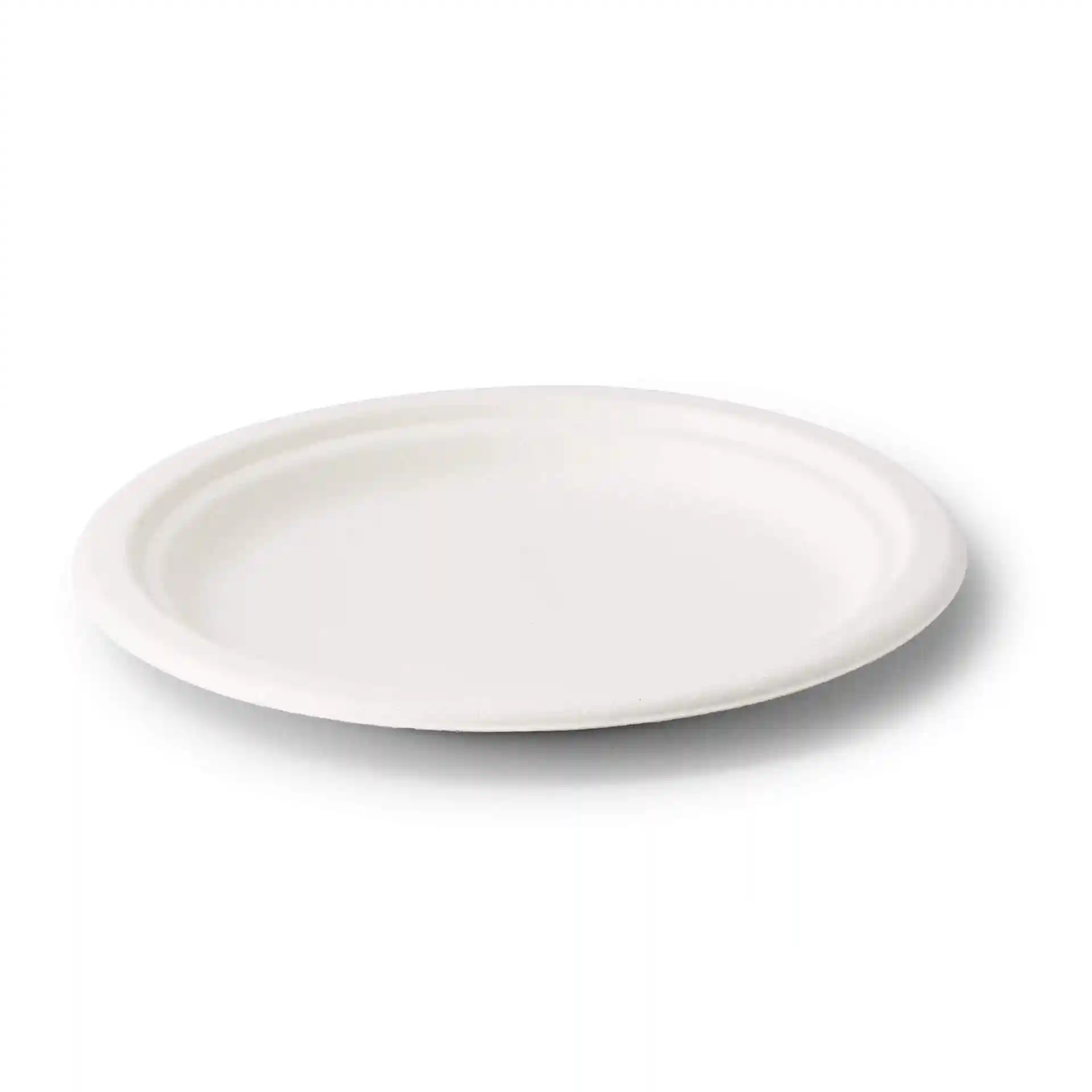 Assiette ronde en canne à sucre blanche de 22 cm de diamètre et 20 mm de hauteur.
