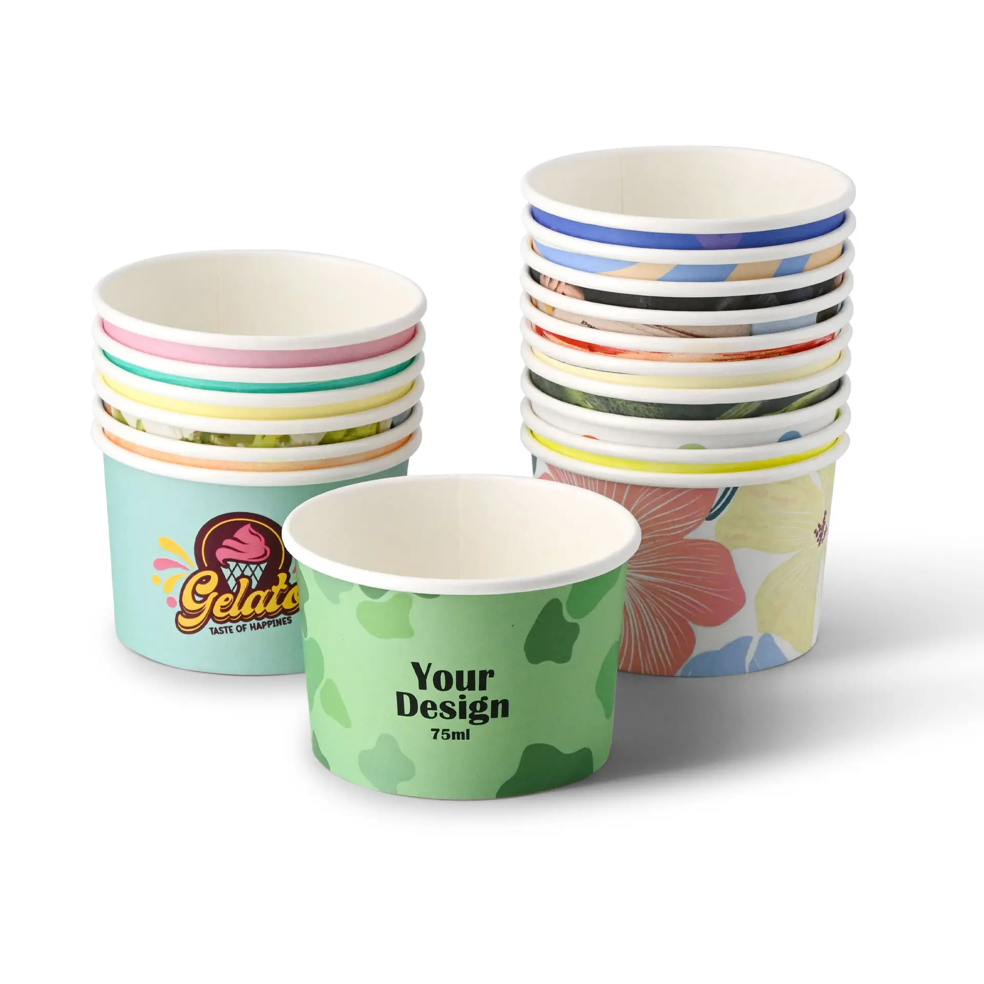Pots à glace personnalisés 75 ml / 3 oz, blanc, revêtement PE Pots à glace personnalisés 75 ml / 3 oz, blanc, revêtement PE