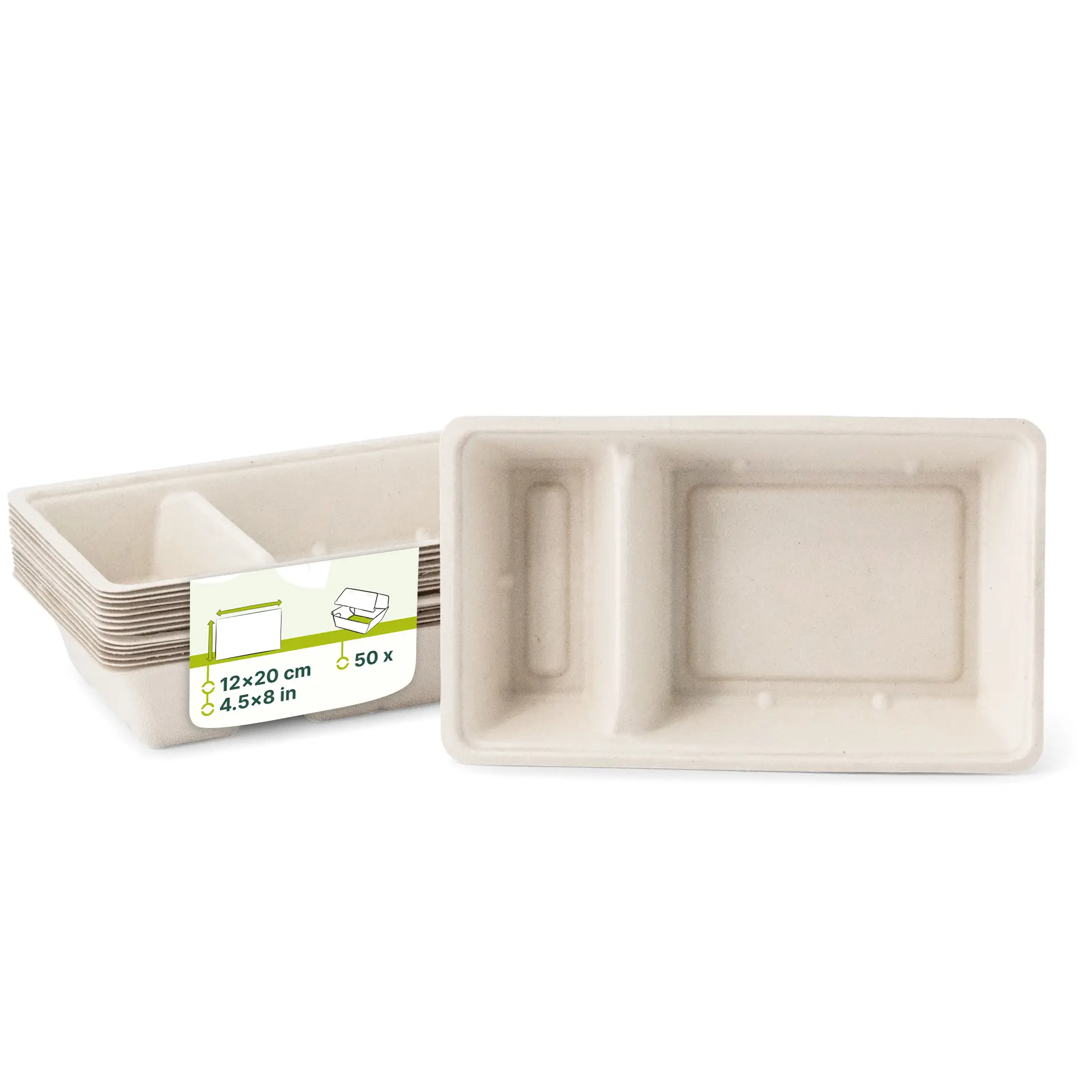 Ravier à frites en canne à sucre, 2 compartiments, 12 x 20 x 3,5 cm Ravier à frites en canne à sucre, 2 compartiments, 12 x 20 x 3,5 cm