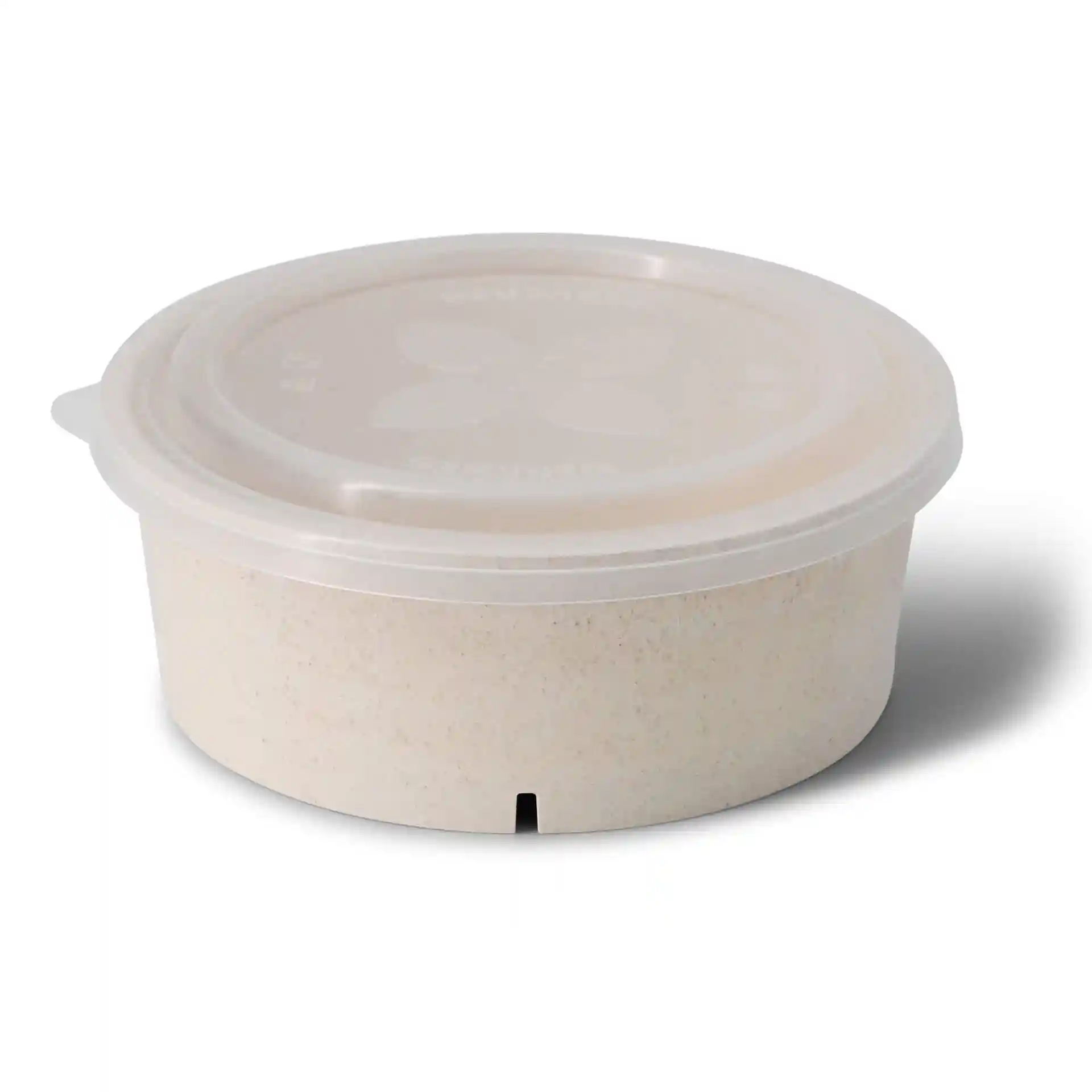 Bol rond réutilisable en blanc crémeux, capacité de 1000 ml, avec un couvercle transparent et une petite ouverture d'aération.