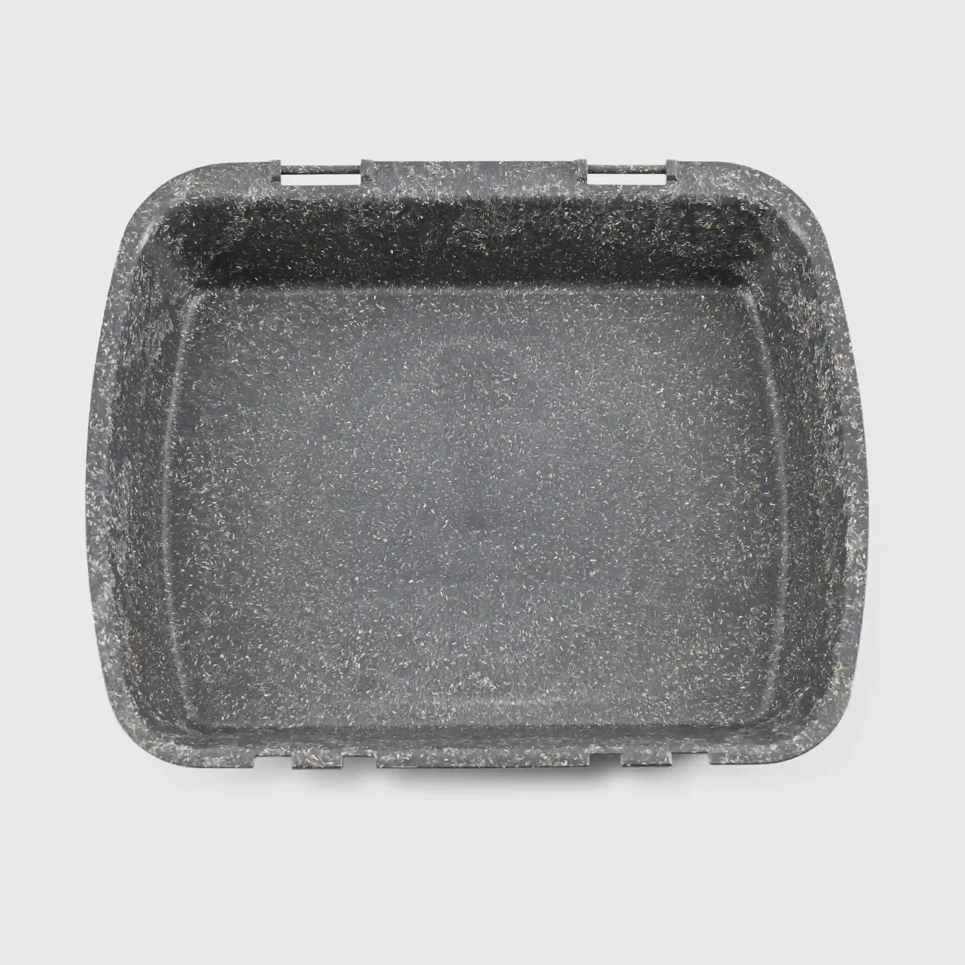 Conteneur de menu réutilisable rectangulaire gris avec surface texturée, mesurant 24,5 x 20 x 4,5 cm.