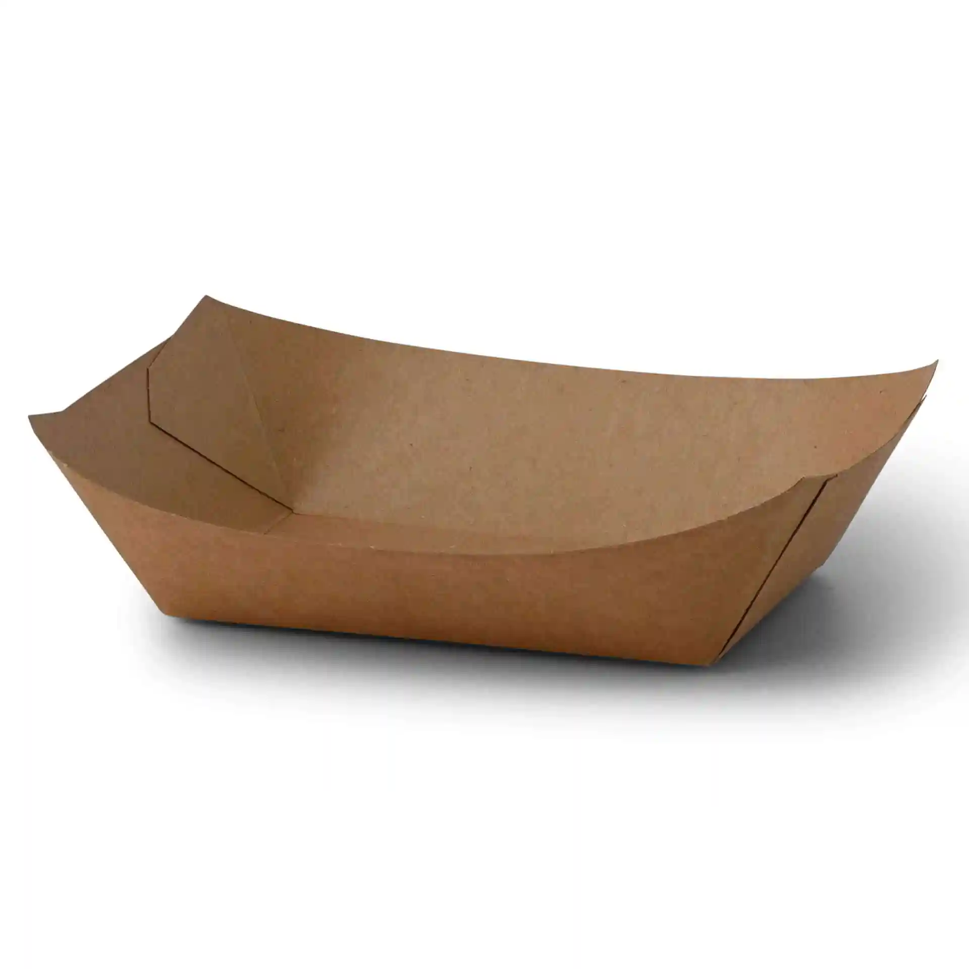 Plateau alimentaire en carton rectangulaire marron avec surface bio-revêtue, dimensions 180 mm de long, 145 mm de large, 45 mm de haut.