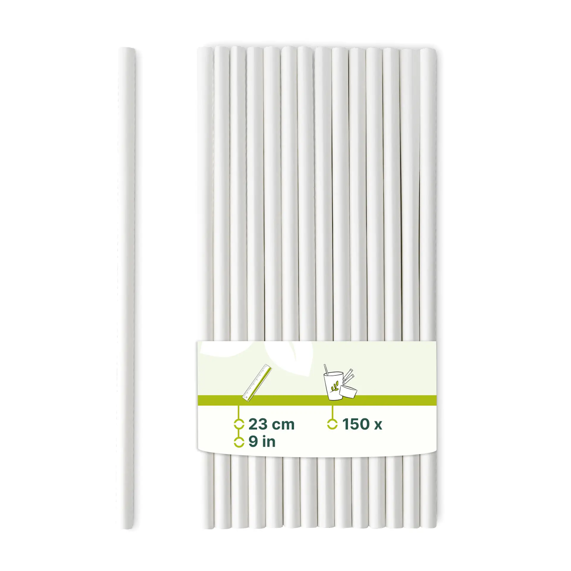 Paille Jumbo en papier 23 cm, Ø 8 mm, blanc, roulé verticalement