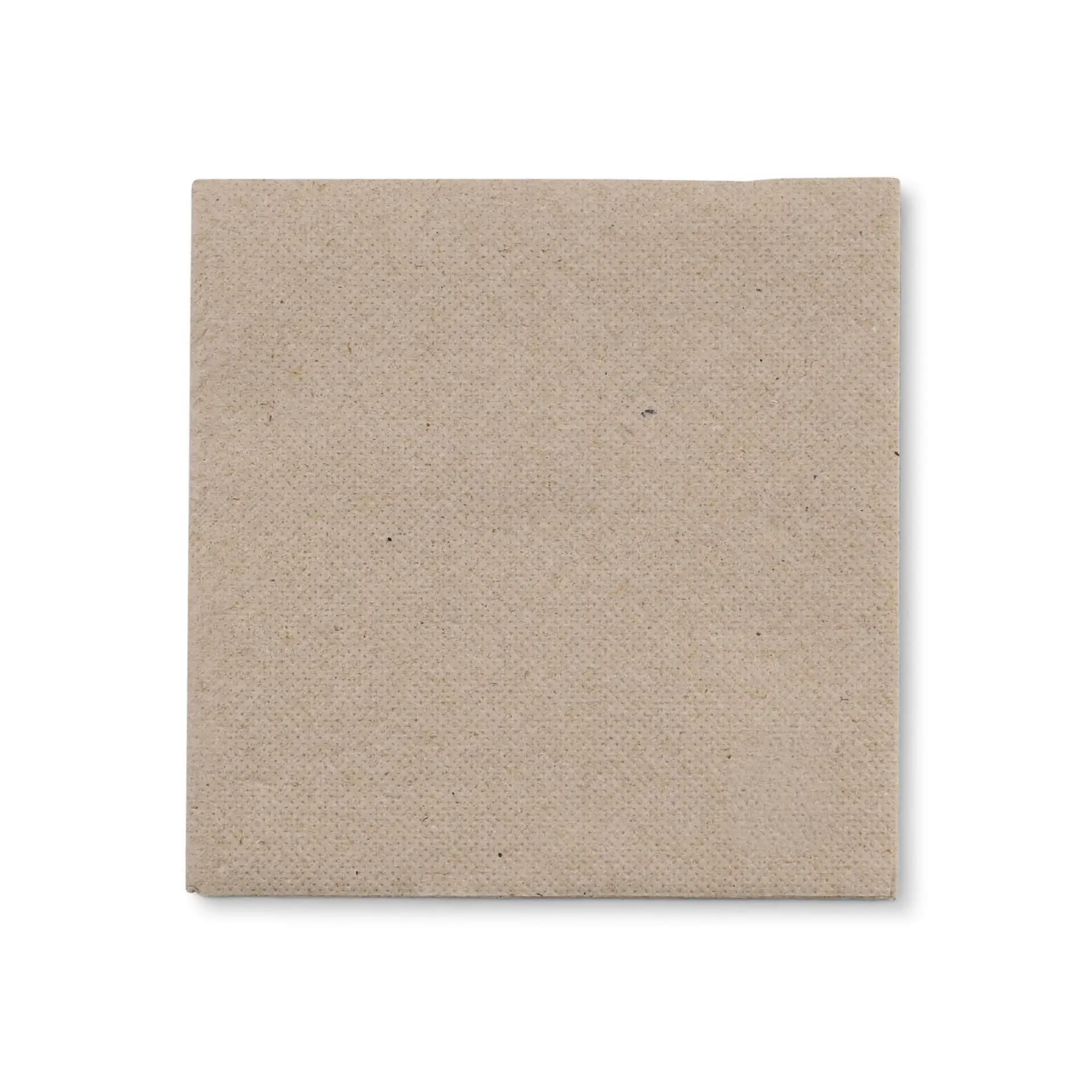 Serviette en papier recyclé non blanchie, carrée, 25 x 25 cm, 2 plis, avec symbole indiquant 100% de matériau recyclé.