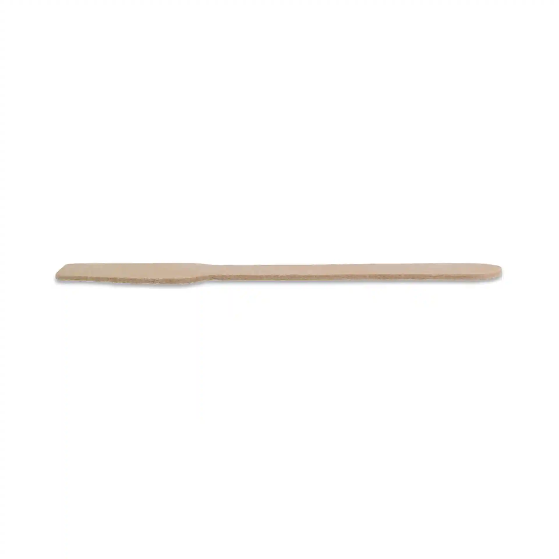 Cuillère en bois marron pour glace, 9,6 cm de long et 1,7 cm de large, avec une extrémité plate et sans revêtement.