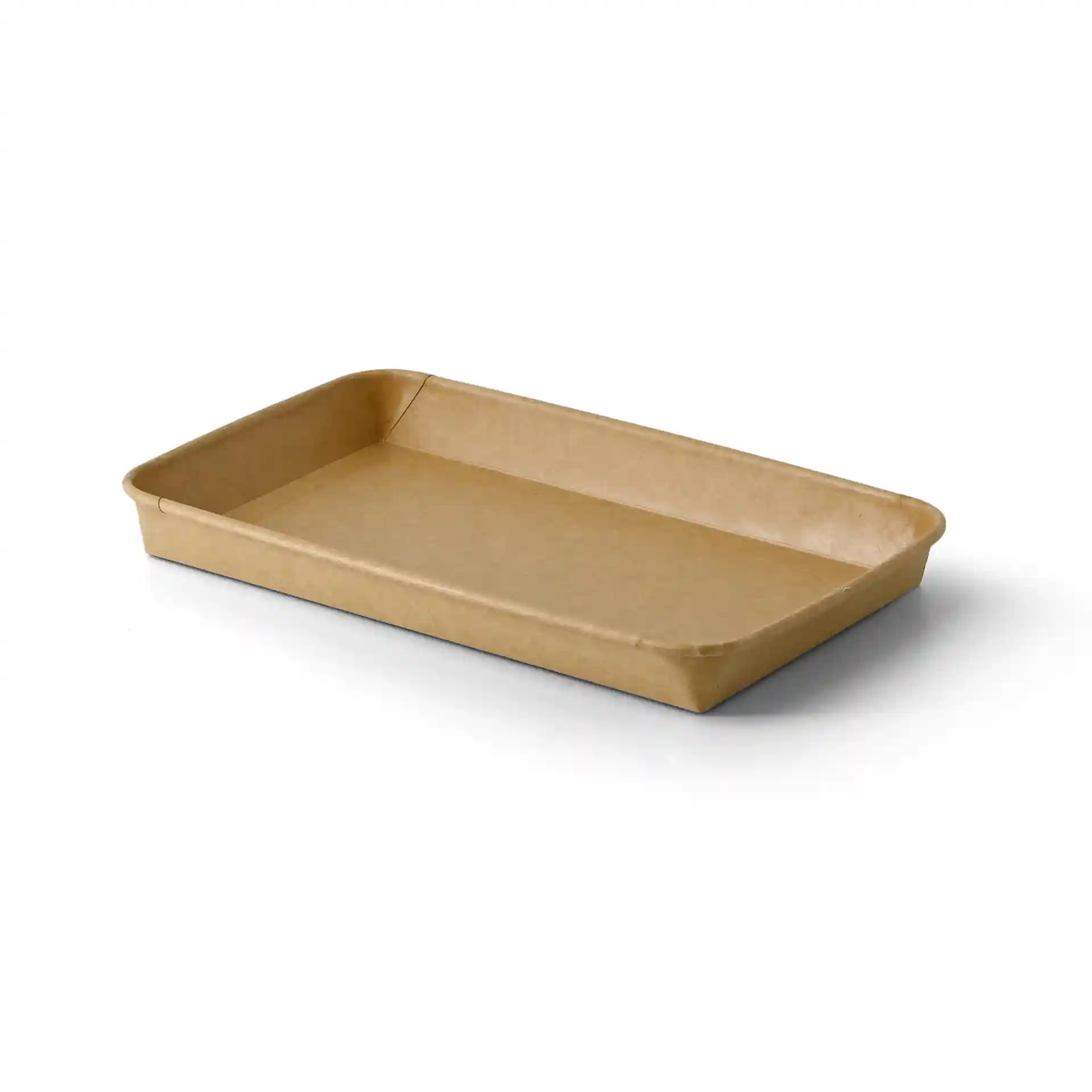 Boîte à sushi rectangulaire marron avec intérieur en PE, mesurant 24 x 15 x 3 cm.