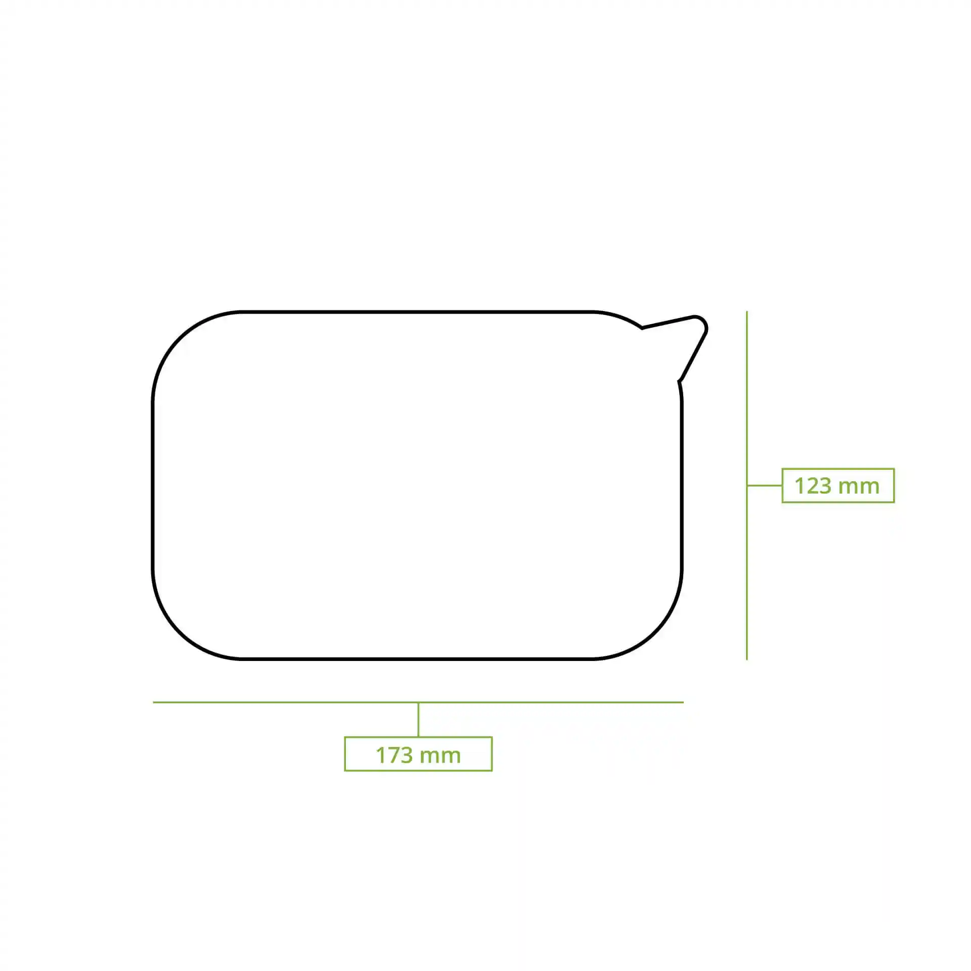 Dessin schématique d'un couvercle rectangulaire en rPET de dimensions 175 mm par 125 mm et d'une hauteur de 10 mm.