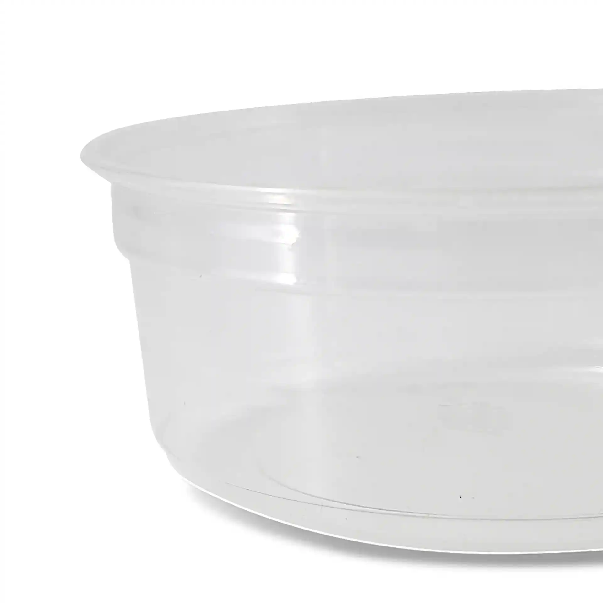 Conteneur rond transparent avec un diamètre de 117 mm et une hauteur de 43 mm.
