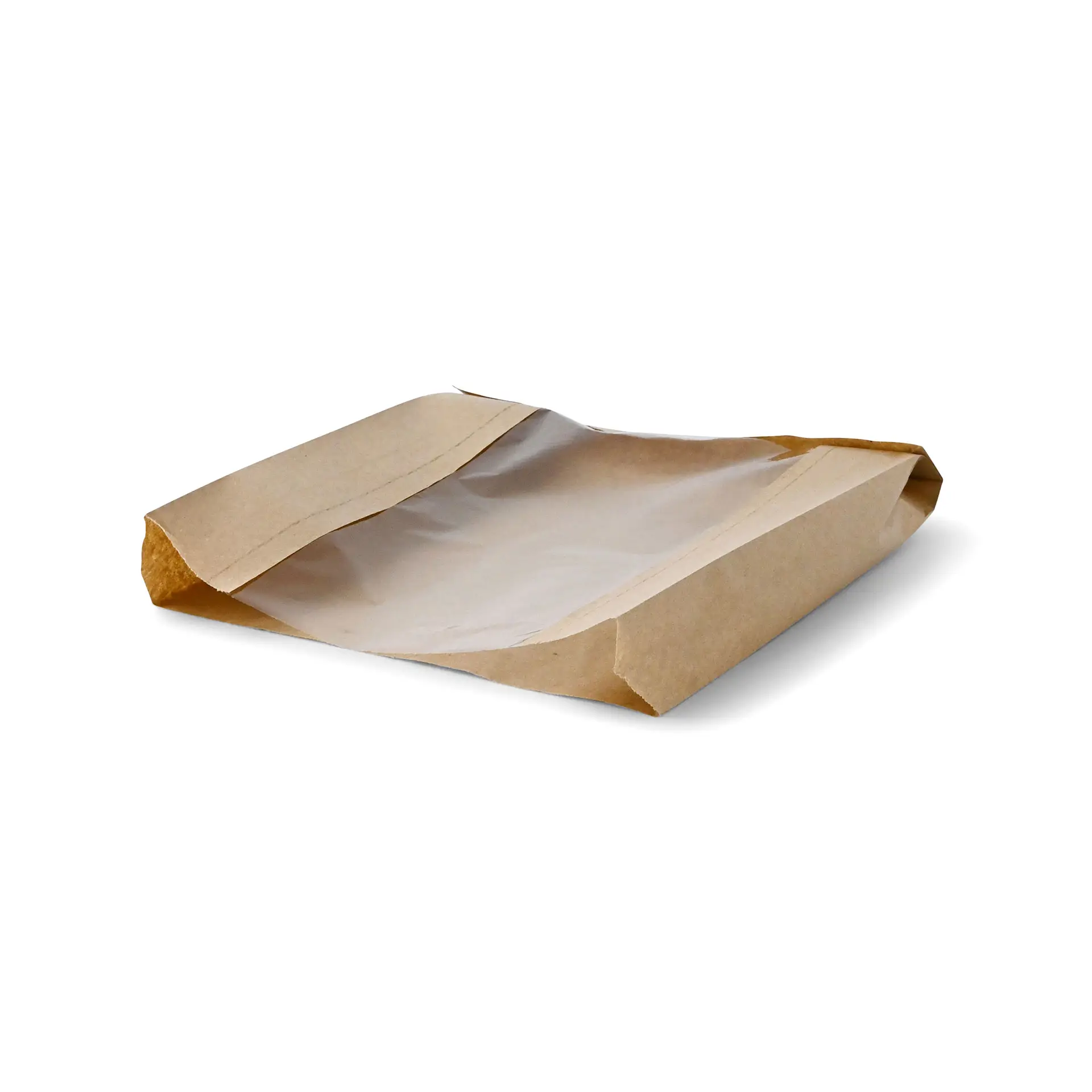 Płaska torba papierowa z okienkiem S, 20 x 5 x 27 cm, brązowa