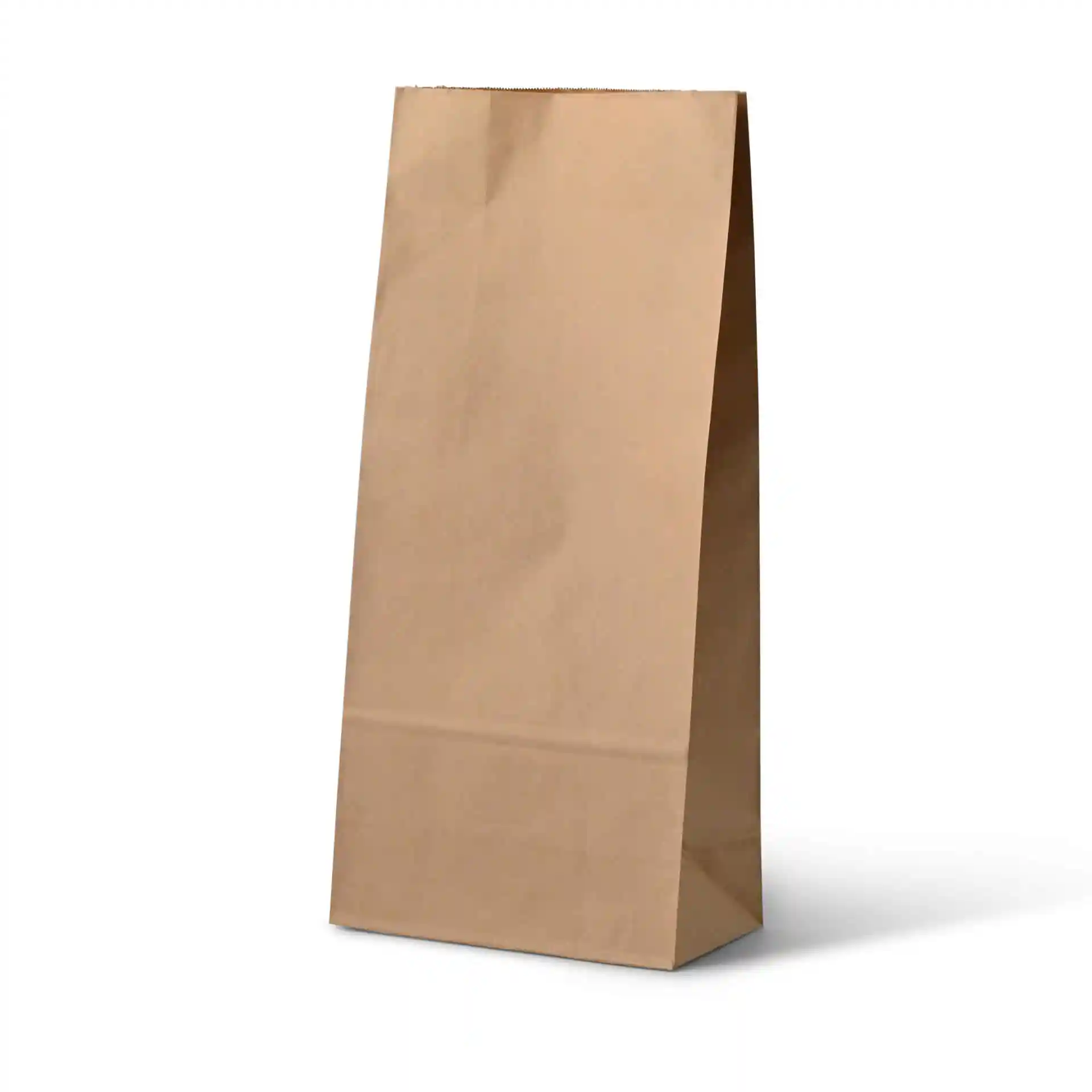 Sac en papier kraft marron avec un fond plat, mesurant 7,5 x 4,5 x 24 cm.