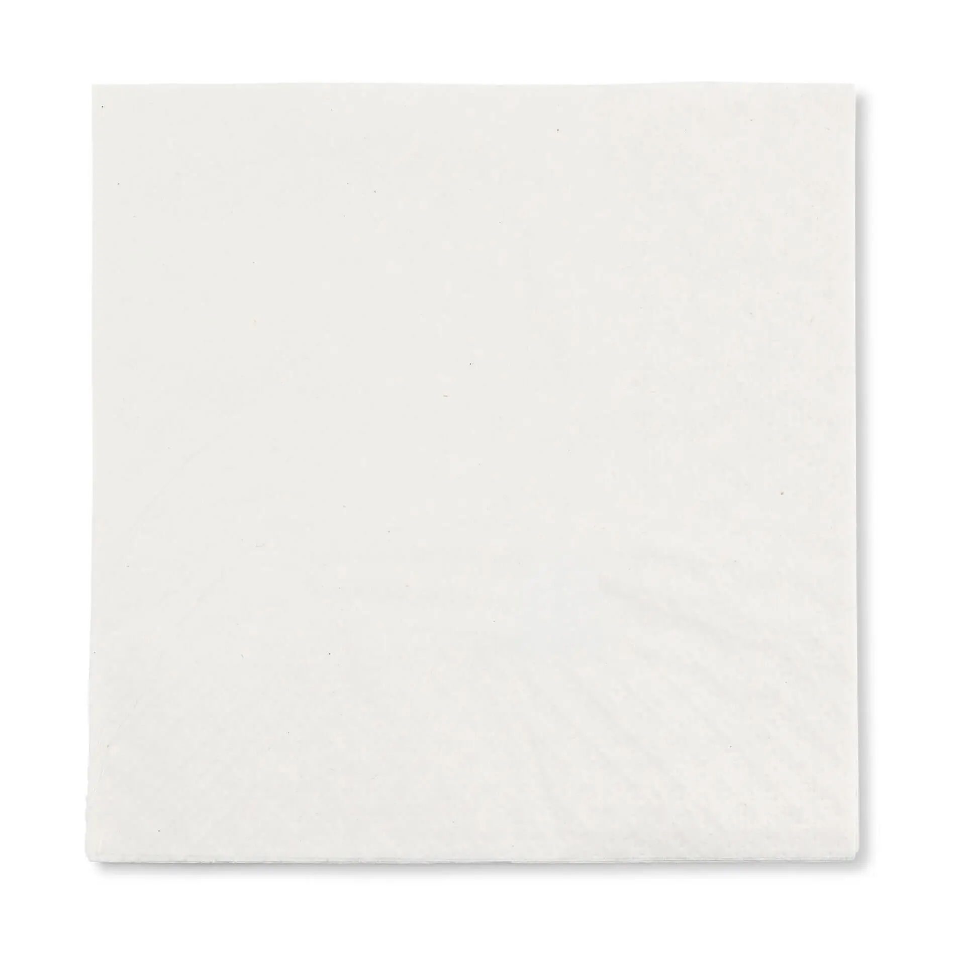 Serviette en papier carrée blanche, 33 x 33 cm, 2 plis, avec un symbole de recyclage et un texte indiquant 100 % de matériau recyclé.