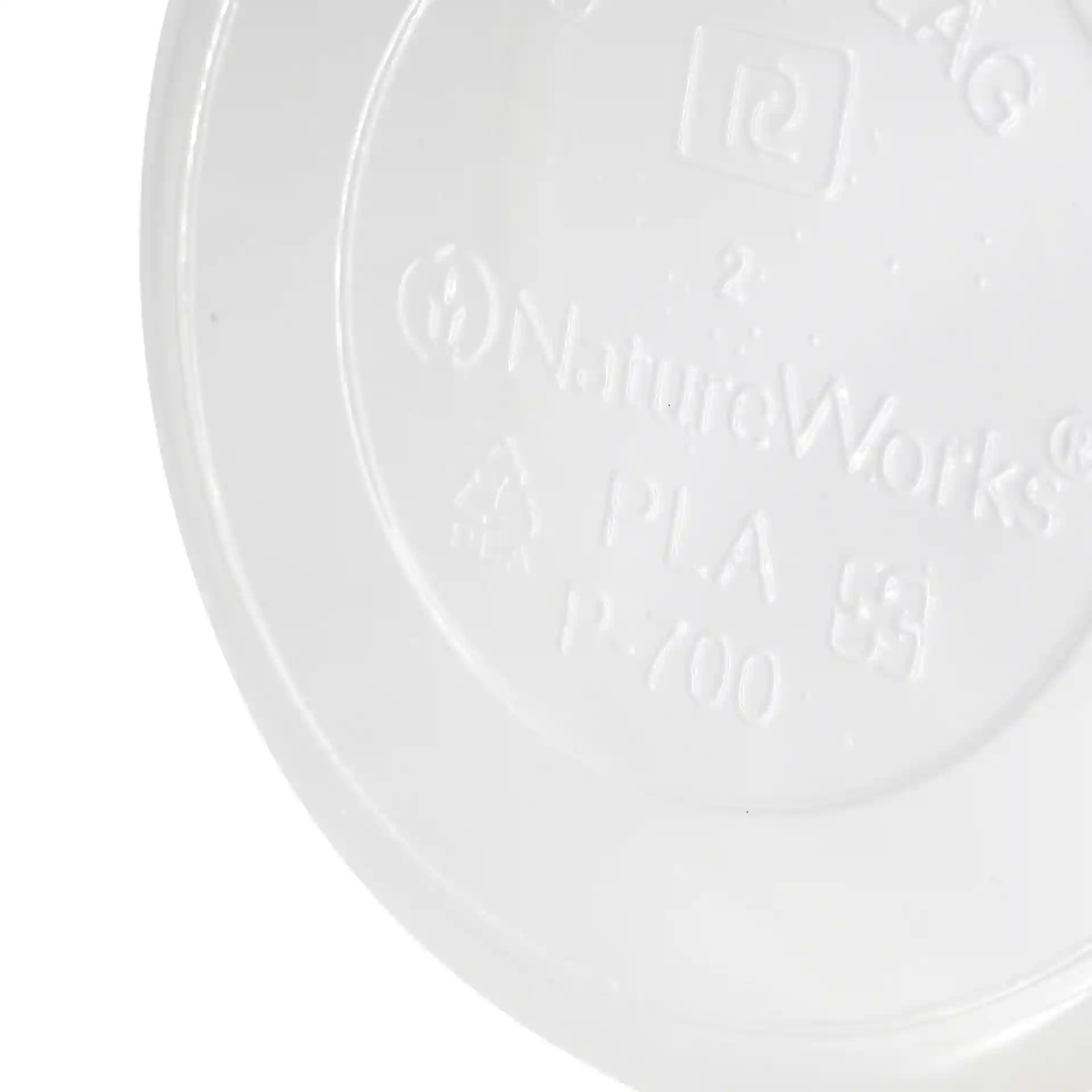 Conteneur rond transparent avec un diamètre de 143 mm et des marquages au fond.