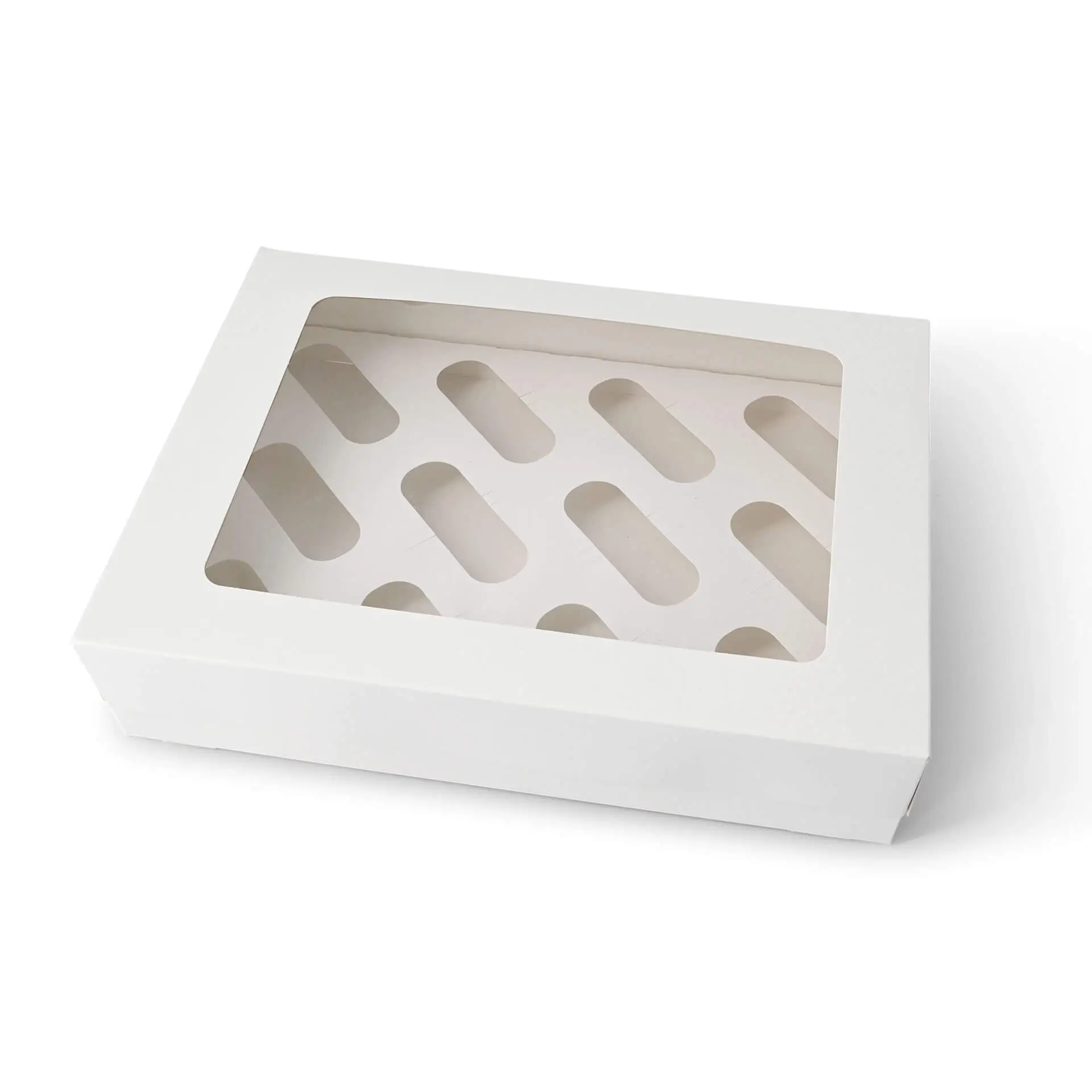 Boîtes à cupcakes (12 pièces), fenêtre en cellulose, blanches