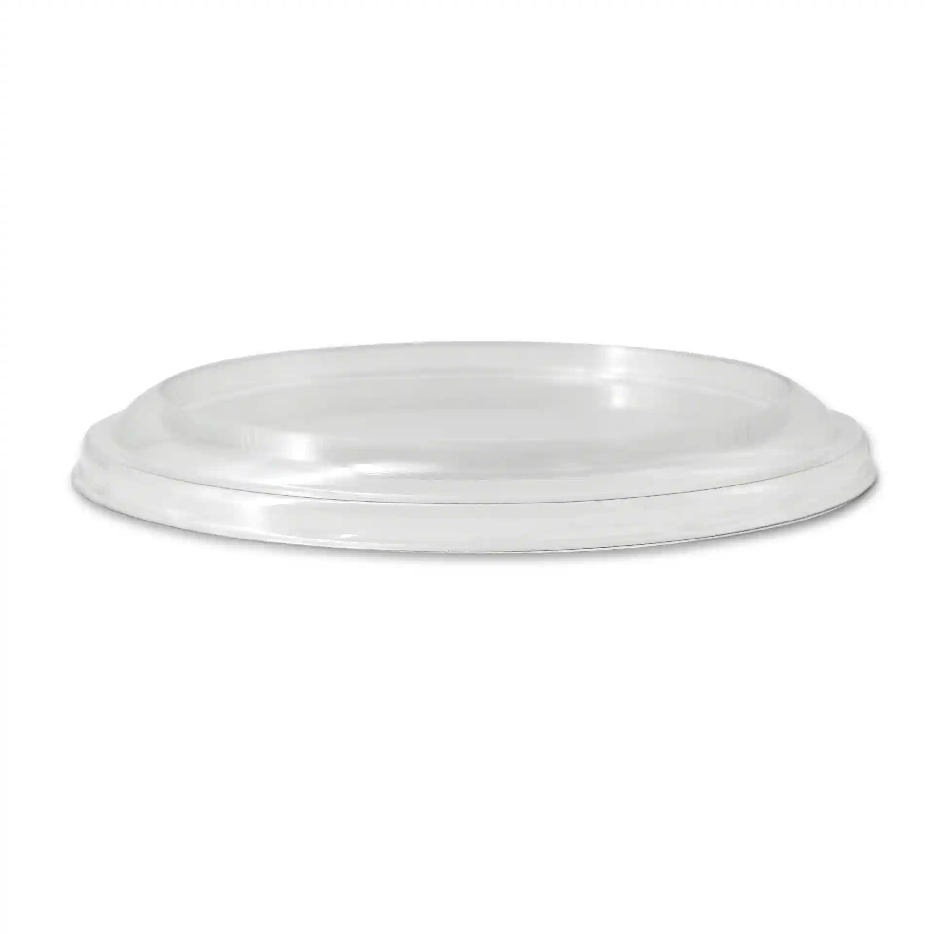 Couvercle rond en rPET transparent d'un diamètre de 123 mm et d'une hauteur de 12 mm.